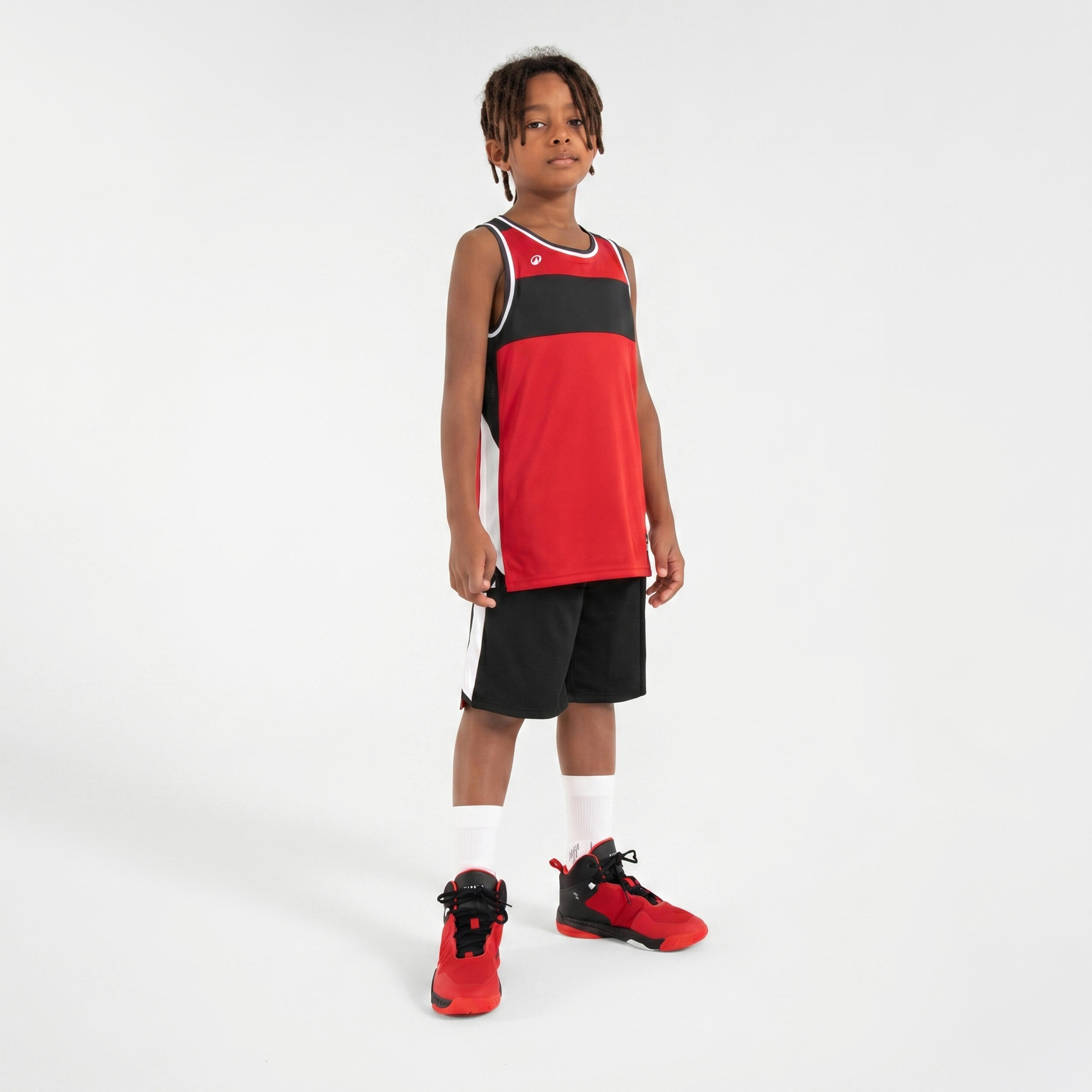 Basketbal shirt kind T500R omkeerbaar zwart/rood 2/4