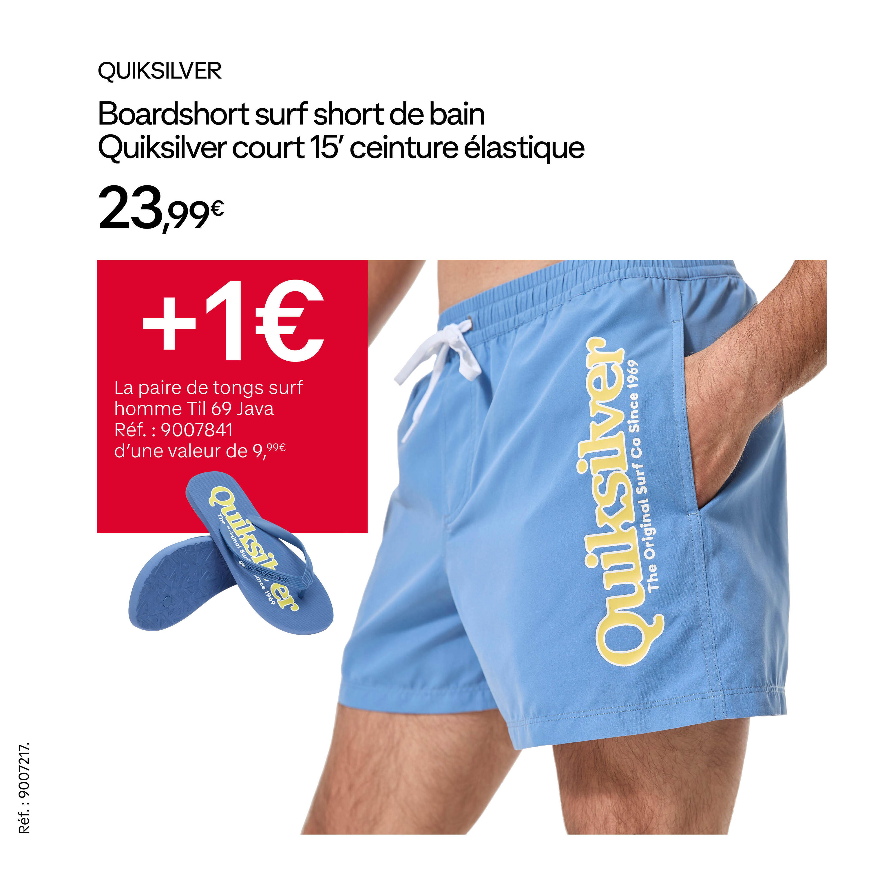 Boardshort surf short de bain Quiksilver court 15' ceinture élastique, bleu f 10/12
