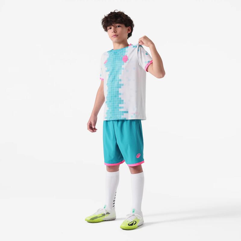 Çocuk Futbol Forması - Beyaz/Turkuaz/Neon Pembe - Viralto II AG A. Griezmann
