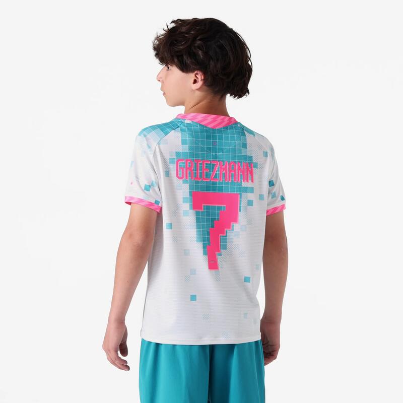 Çocuk Futbol Forması - Beyaz/Turkuaz/Neon Pembe - Viralto II AG A. Griezmann