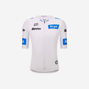 Maillot ciclismo manga corta Santini Tour de Francia 2026 blanco líder joven