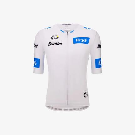 Maillot ciclismo manga corta Santini Tour de Francia 2026 blanco líder joven