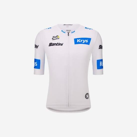 Maillot ciclismo manga corta Santini Tour de Francia 2026 blanco líder joven