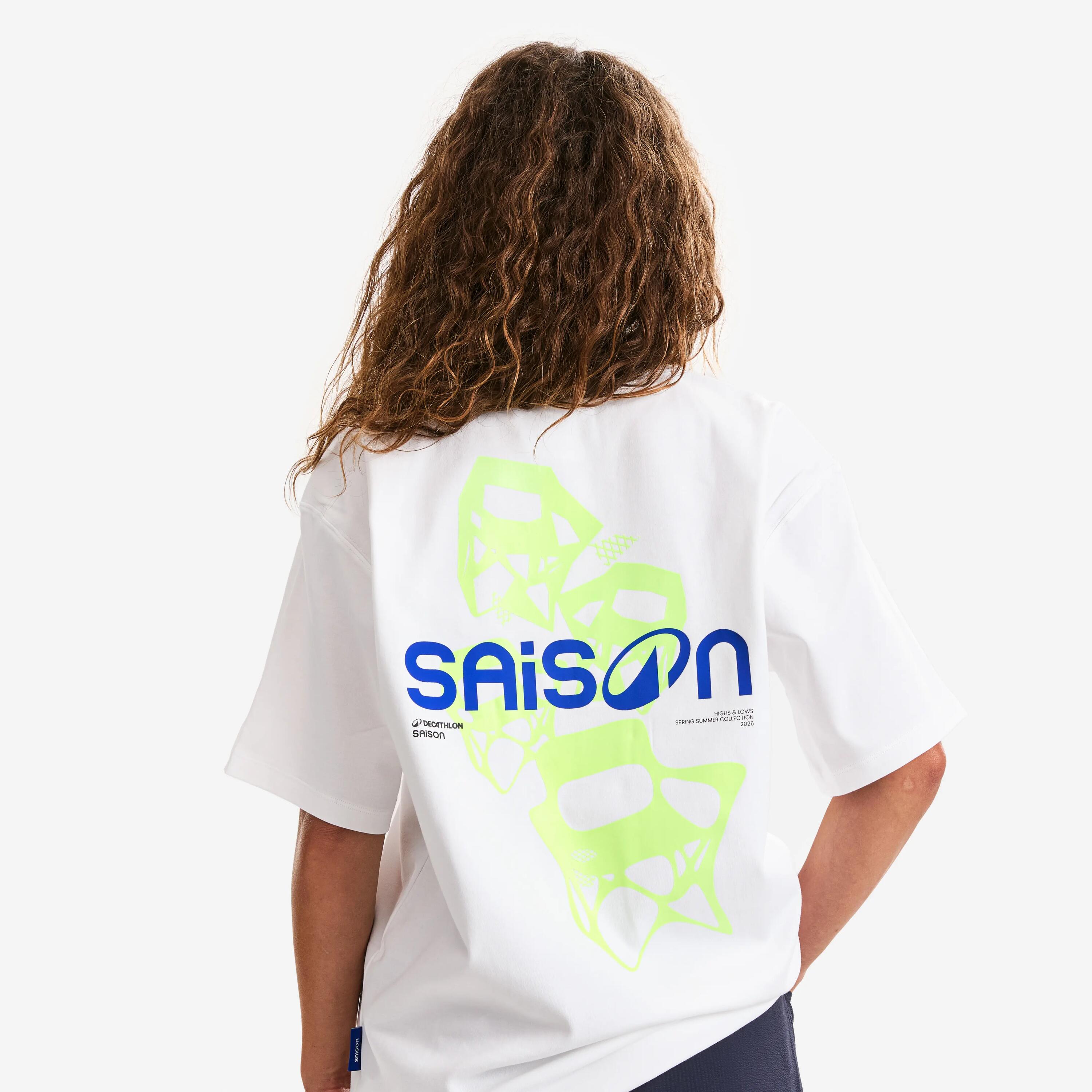 Tee-shirt graphique mixte, DECATHLON x SAISON, blanc 3/6