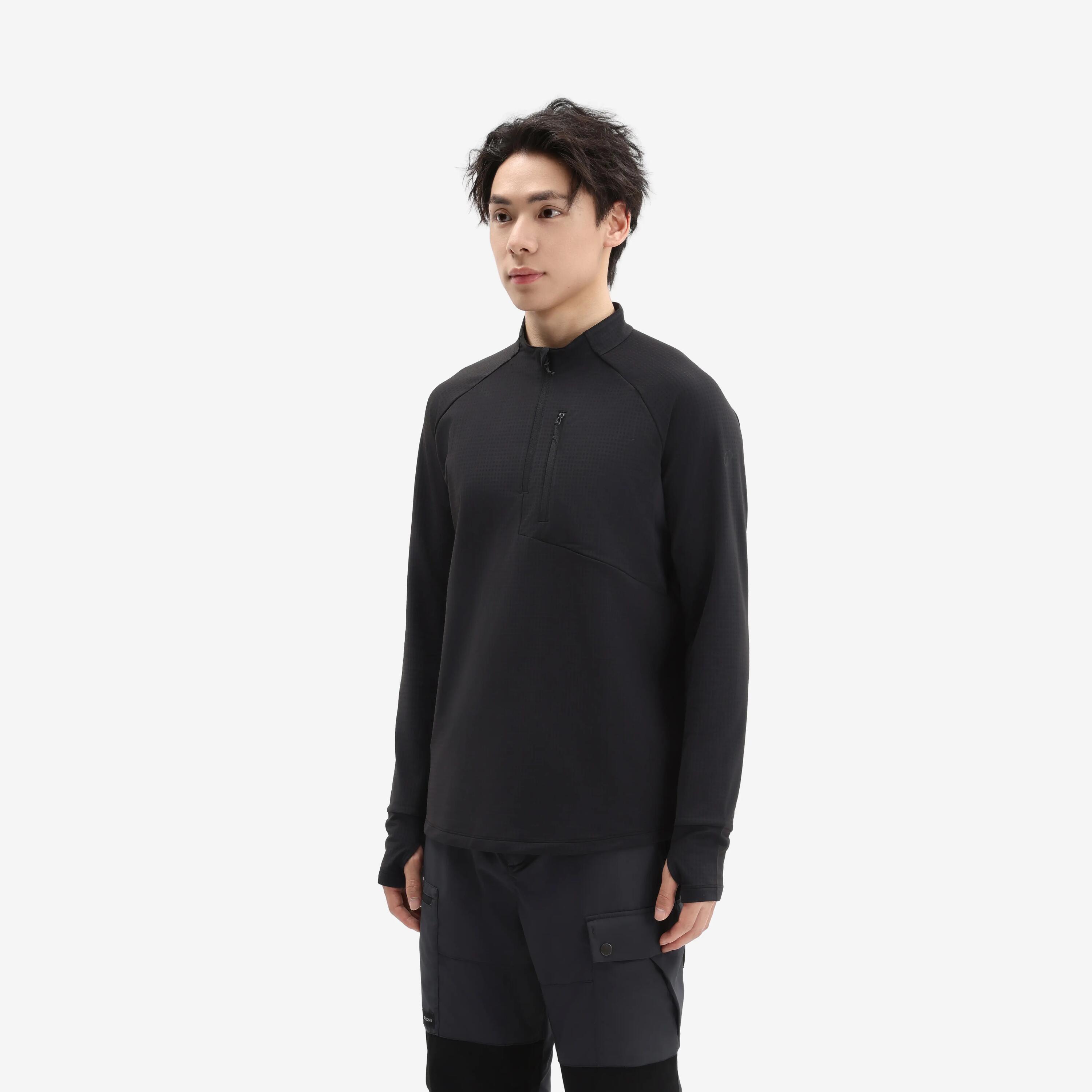 Men’s long-sleeved hiking t-shirt, MH500 Warm - Black -  4