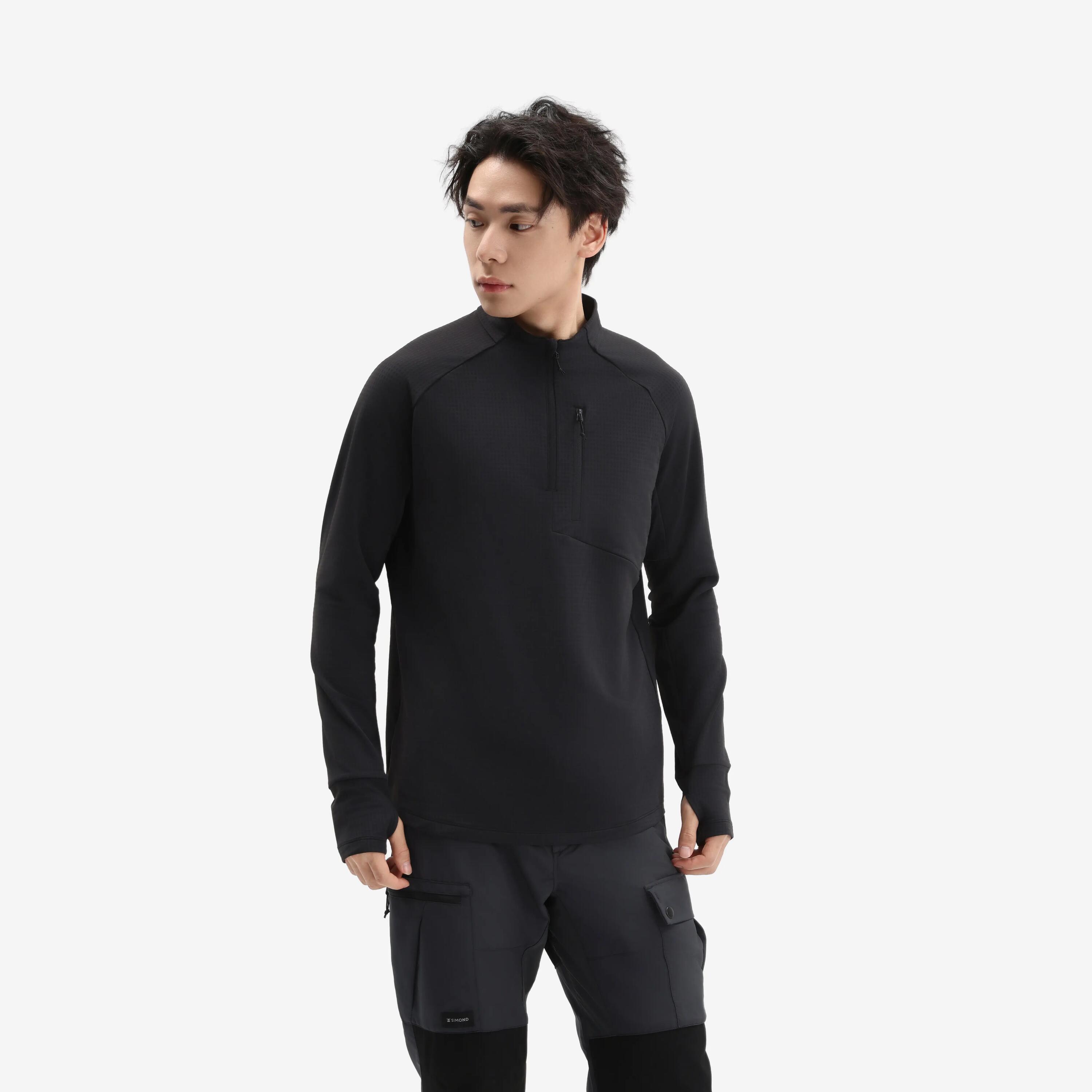 Men’s long-sleeved hiking t-shirt, MH500 Warm - Black -  1
