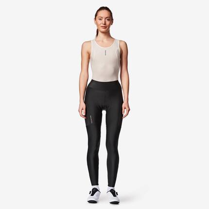Cuissard long de vélo de route sans bretelles hiver femme, EDR Noir