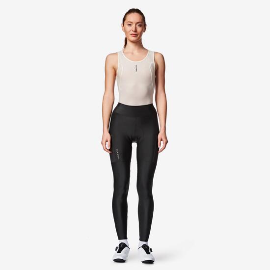 Cuissard long de vélo de route sans bretelles hiver femme, EDR Noir