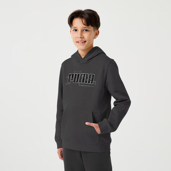 Felpa Puma bambino ginnastica con cappuccio pesante grigia stampata