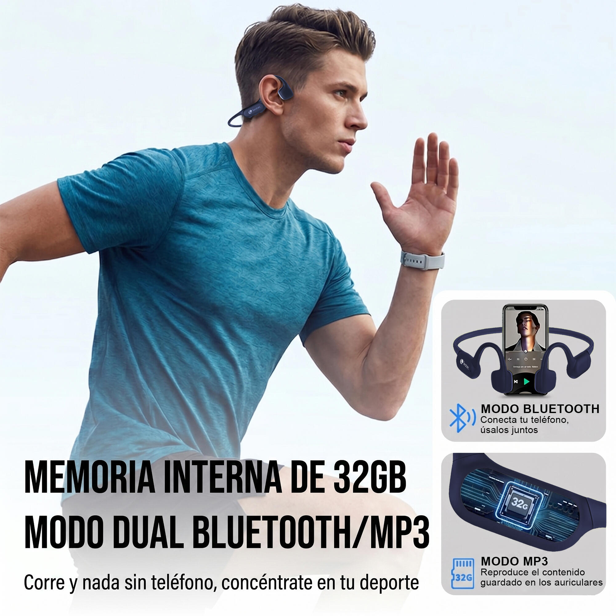 Leotec Auriculares Conducción Osea Aqua Pro 32GB Azul 3/4