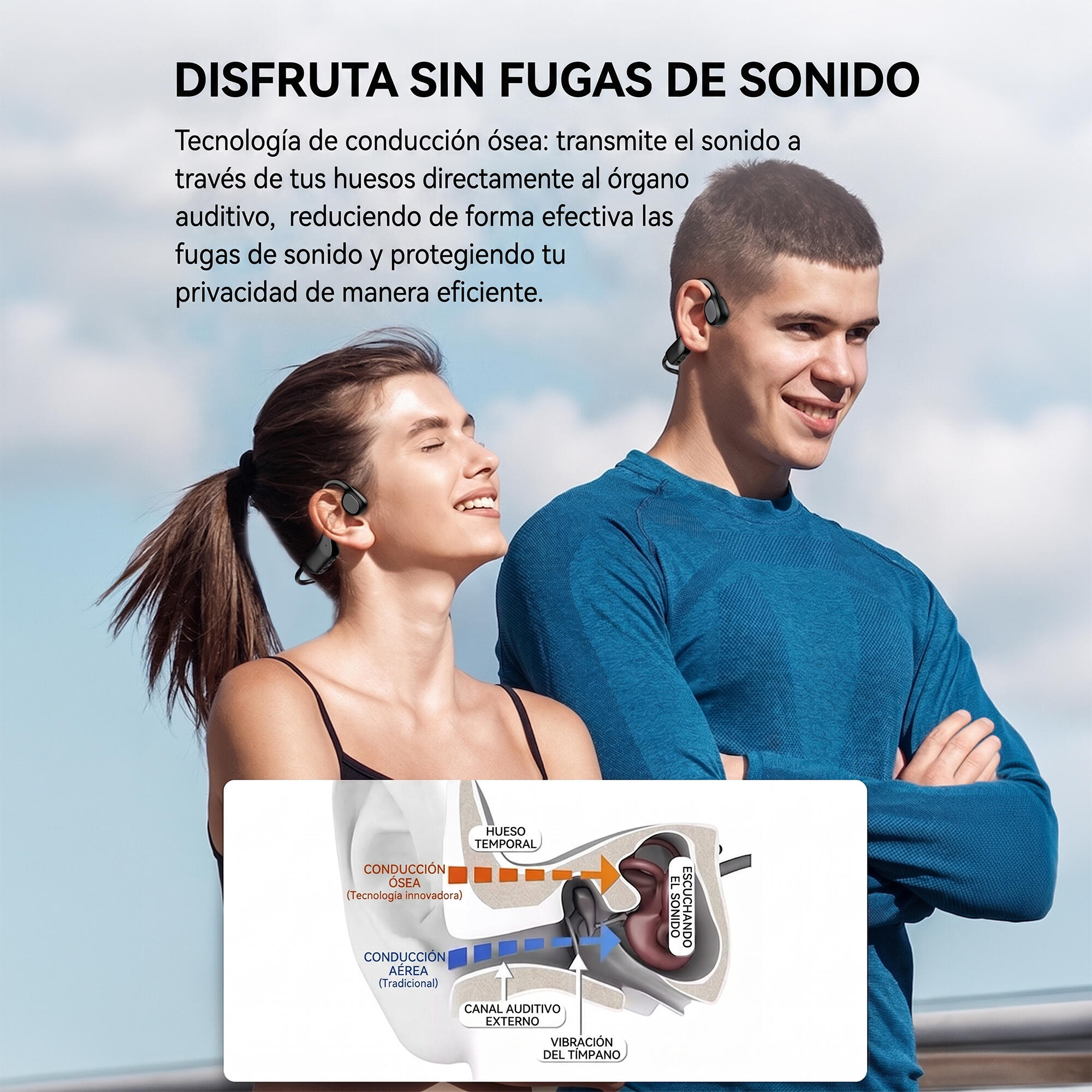 Auriculares Leotec Run Vibe Negro Conducción Osea 3/4