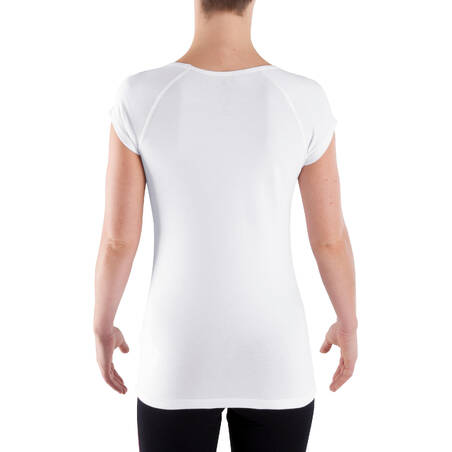 500 T-Shirt Gym Ringan & Pilates Slim-Fit Wanita - Putih