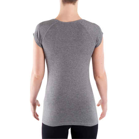 T-Shirt 500 slim Pilates Gym douce femme gris chiné