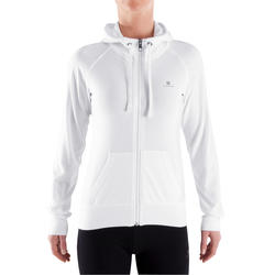 Veste légère zippée à capuche, fitness femme, blanc