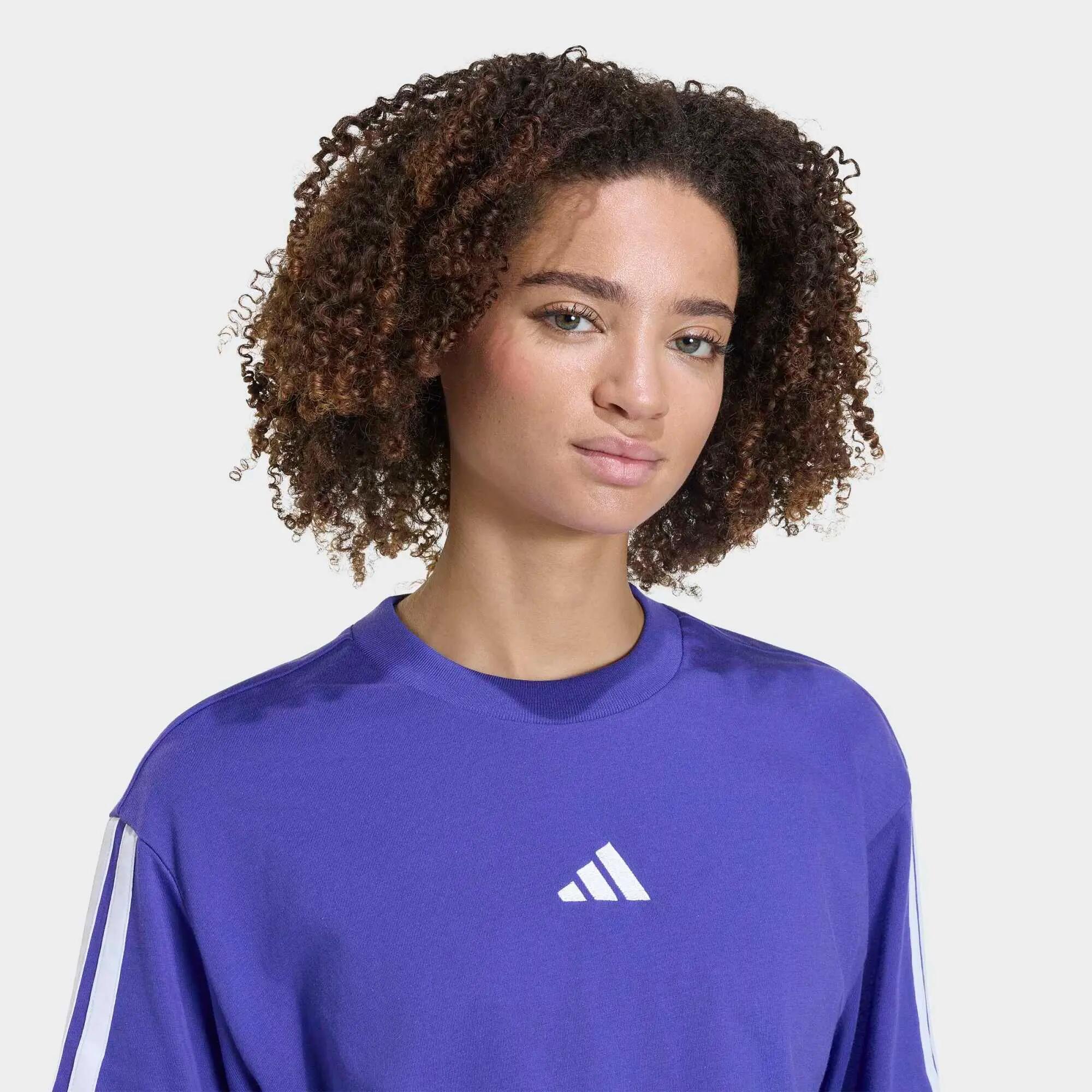 Camiseta de corte amplio para mujer Adidas Essentials 3 Rayas, morado 6/6