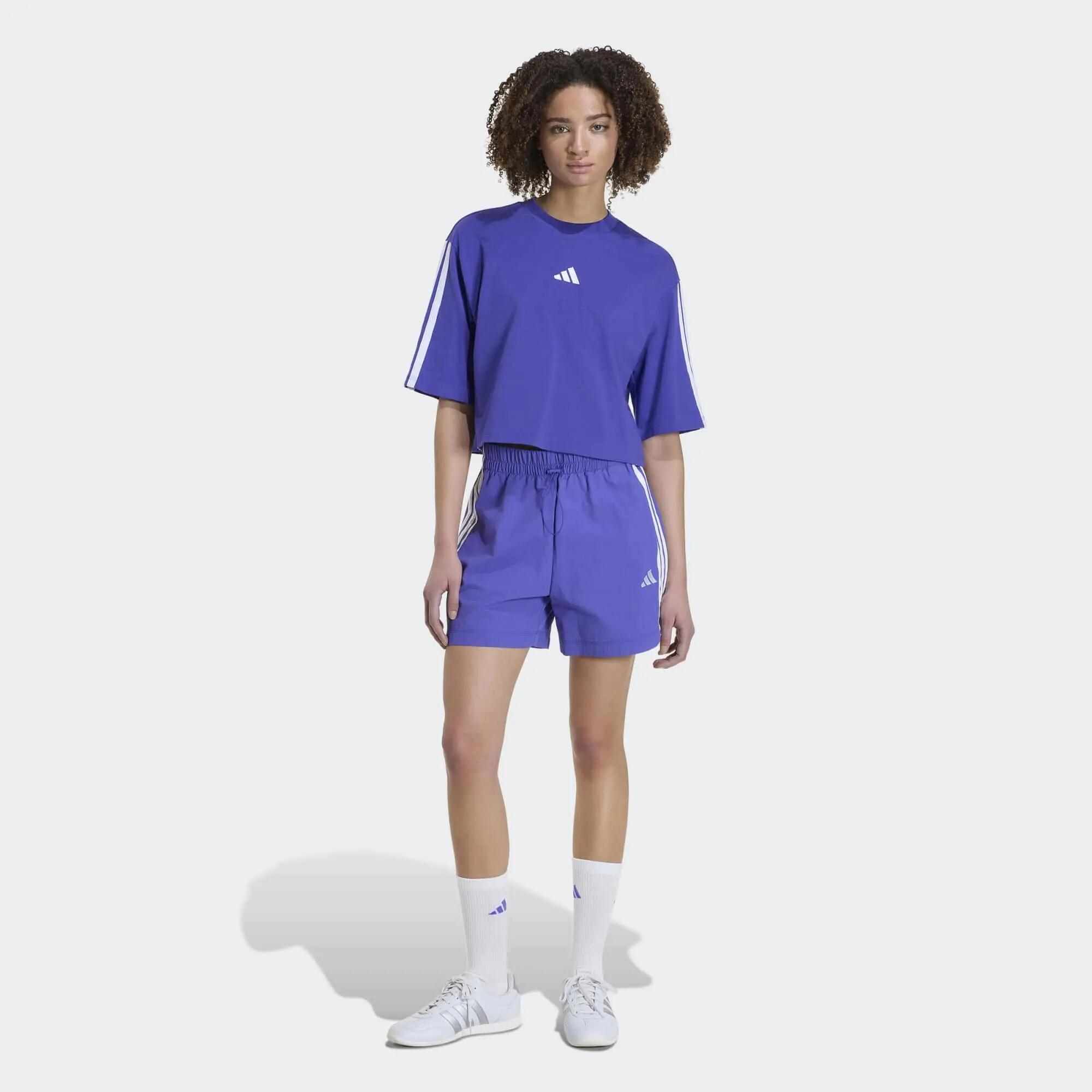 Camiseta de corte amplio para mujer Adidas Essentials 3 Rayas, morado 4/6