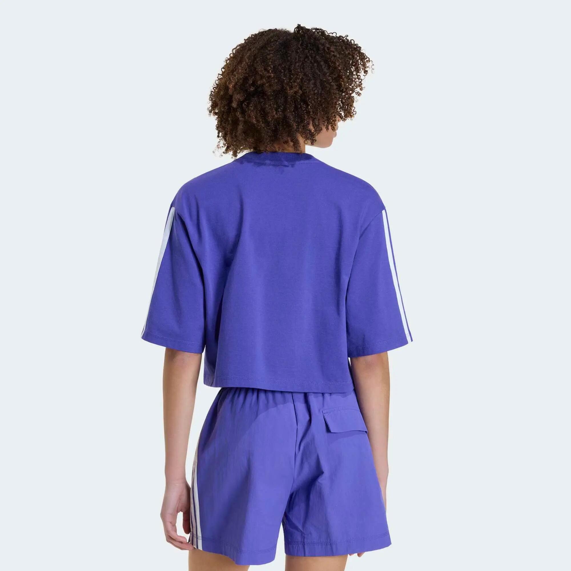Camiseta de corte amplio para mujer Adidas Essentials 3 Rayas, morado 2/6