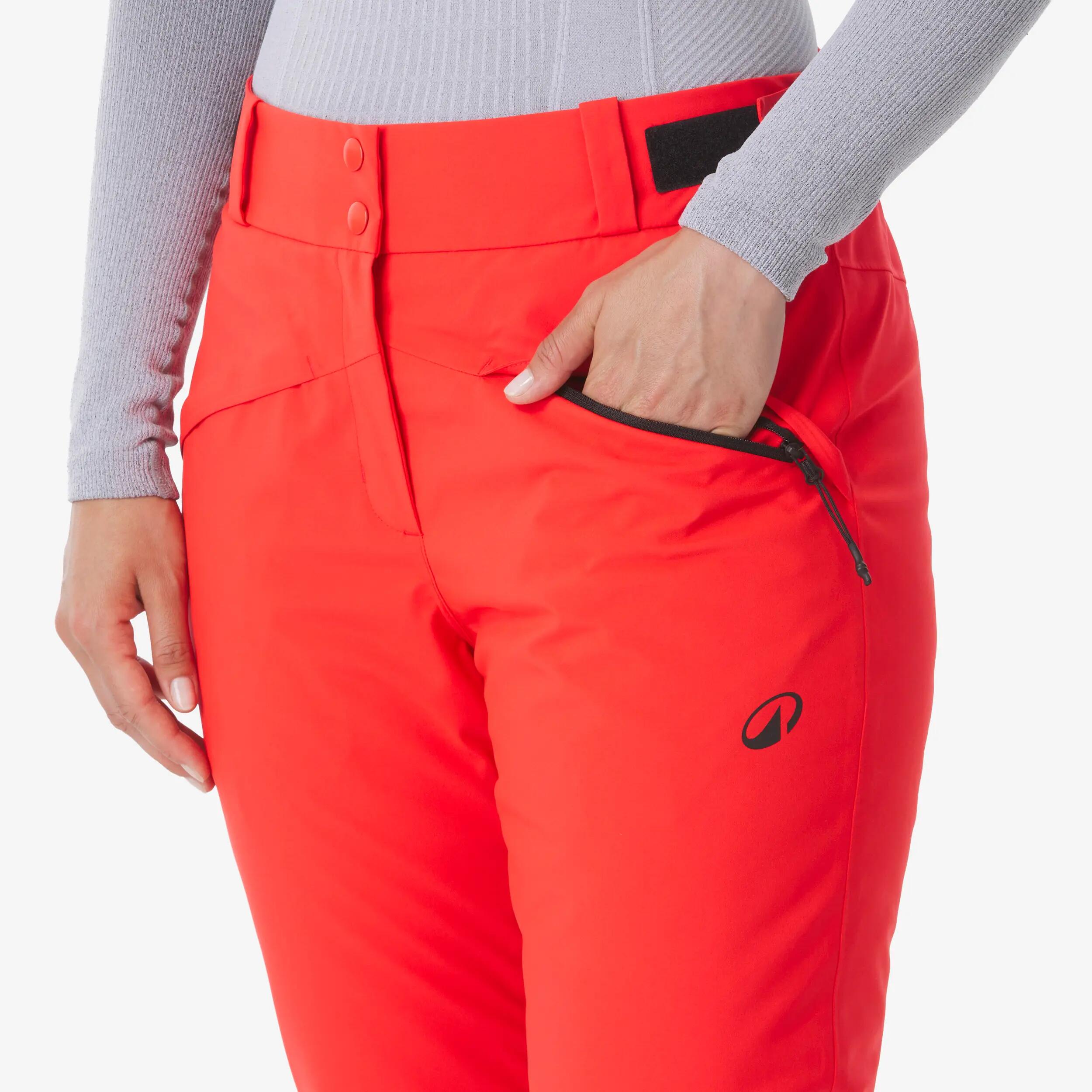 Calças quentes e respiráveis de ski e snowboard mulher, Pant 500 vermelho 8/24