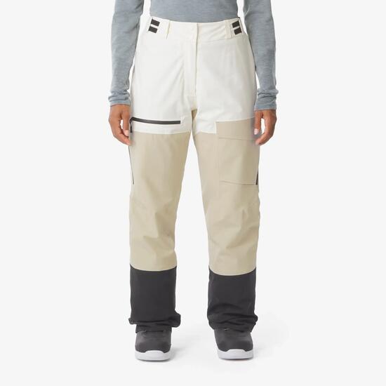Pantalon de ski et snowboard imperméable femme, Pant 500 AM blanc et beige