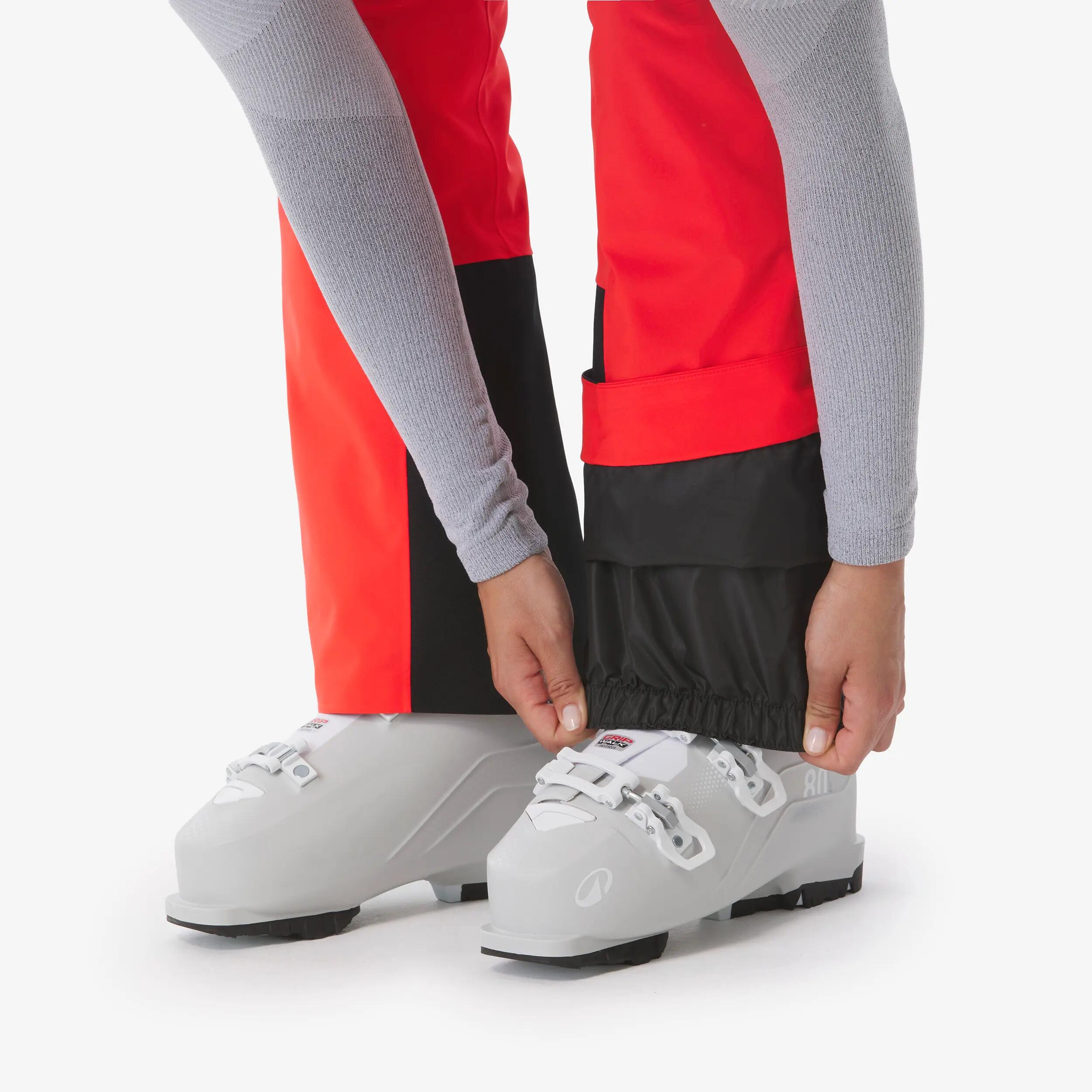 Calças quentes e respiráveis de ski e snowboard mulher, Pant 500 vermelho 10/24