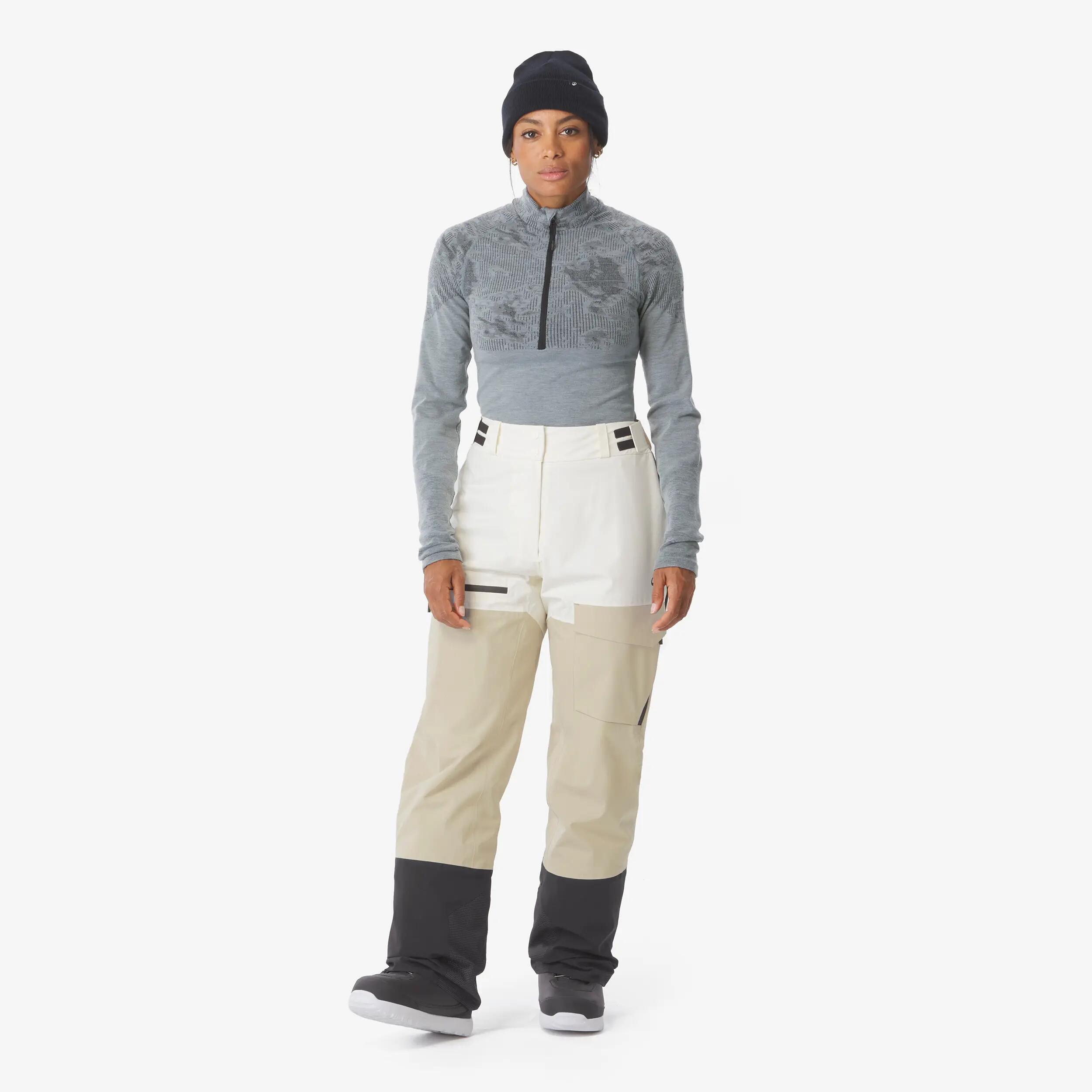 Pantalons esquí i snowboard impermeables dona Pant 500 AM blanc i beix 4/24