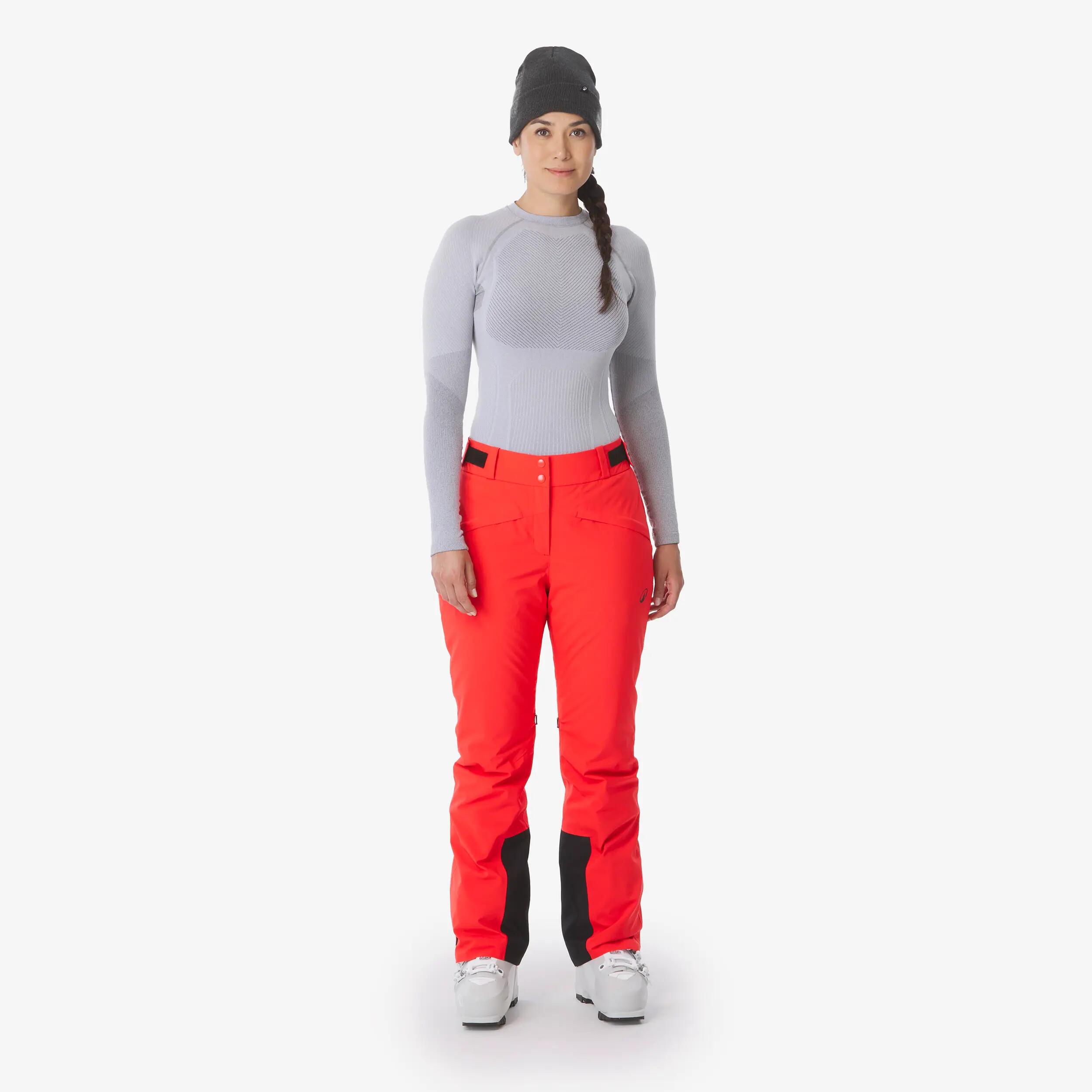 Calças quentes e respiráveis de ski e snowboard mulher, Pant 500 vermelho 3/24