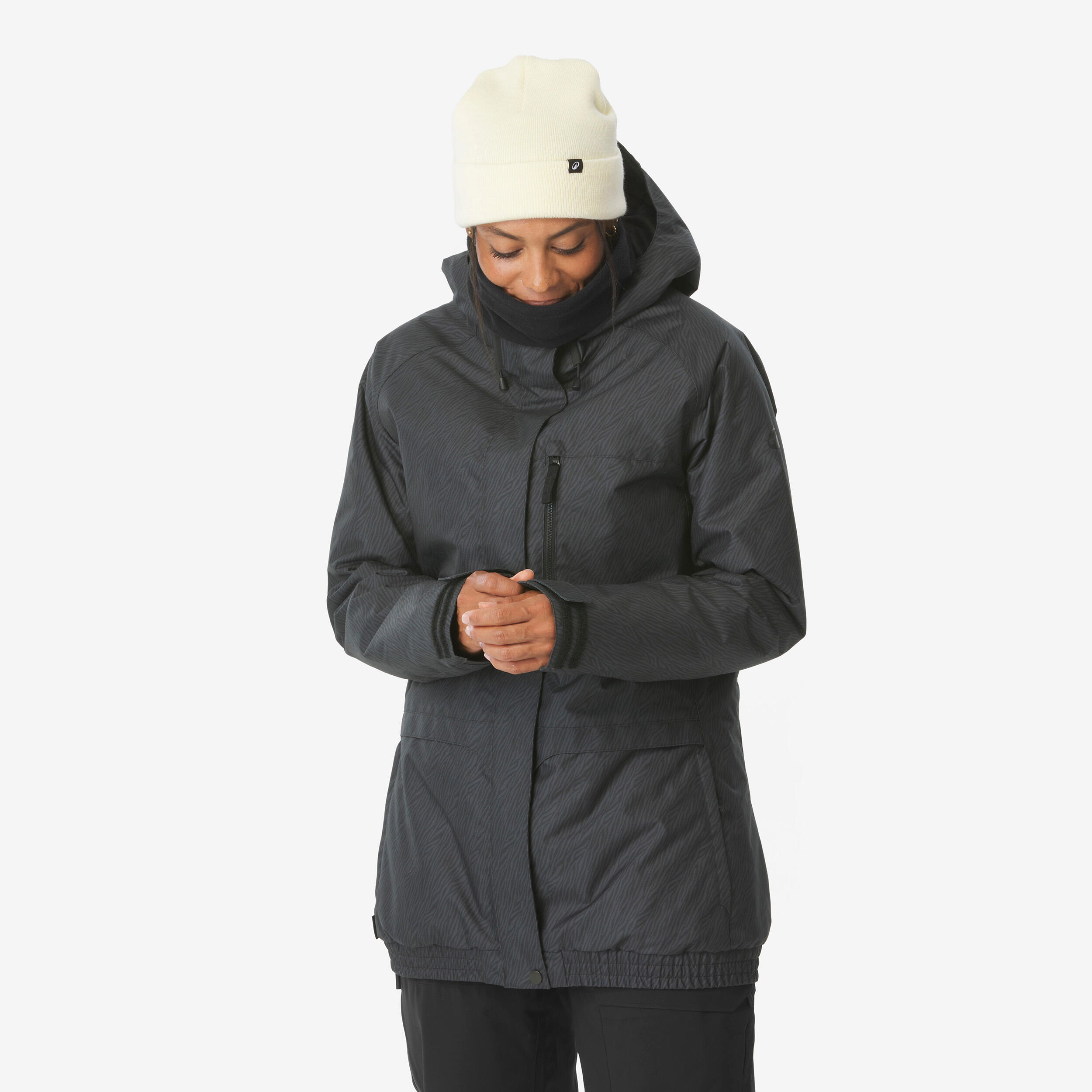 Veste de ski et snowboard longue et chaude femme, 500 long zèbre