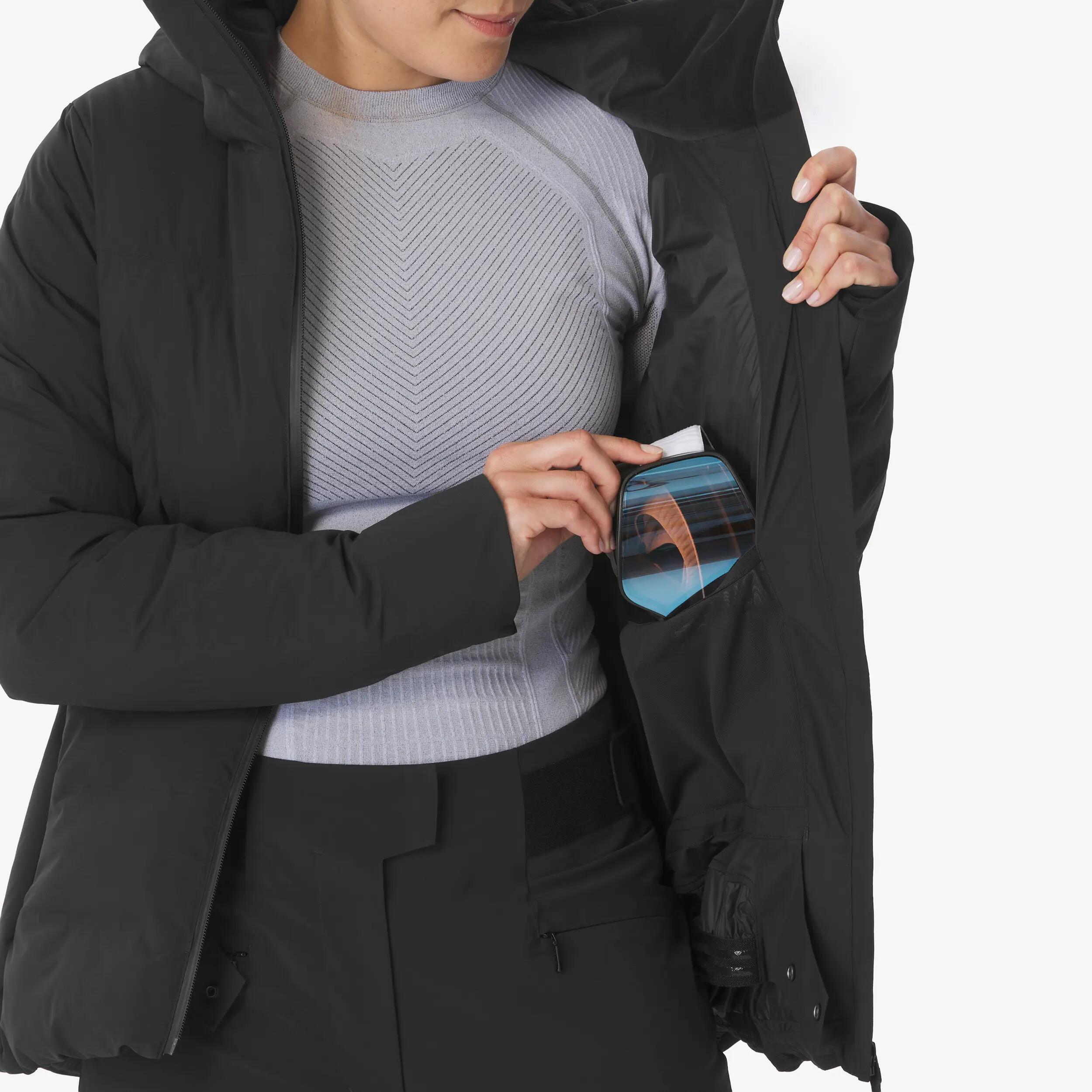 Chaqueta acolchada de esquí y snowboard cálida mujer, 500 WARM negro  11/13