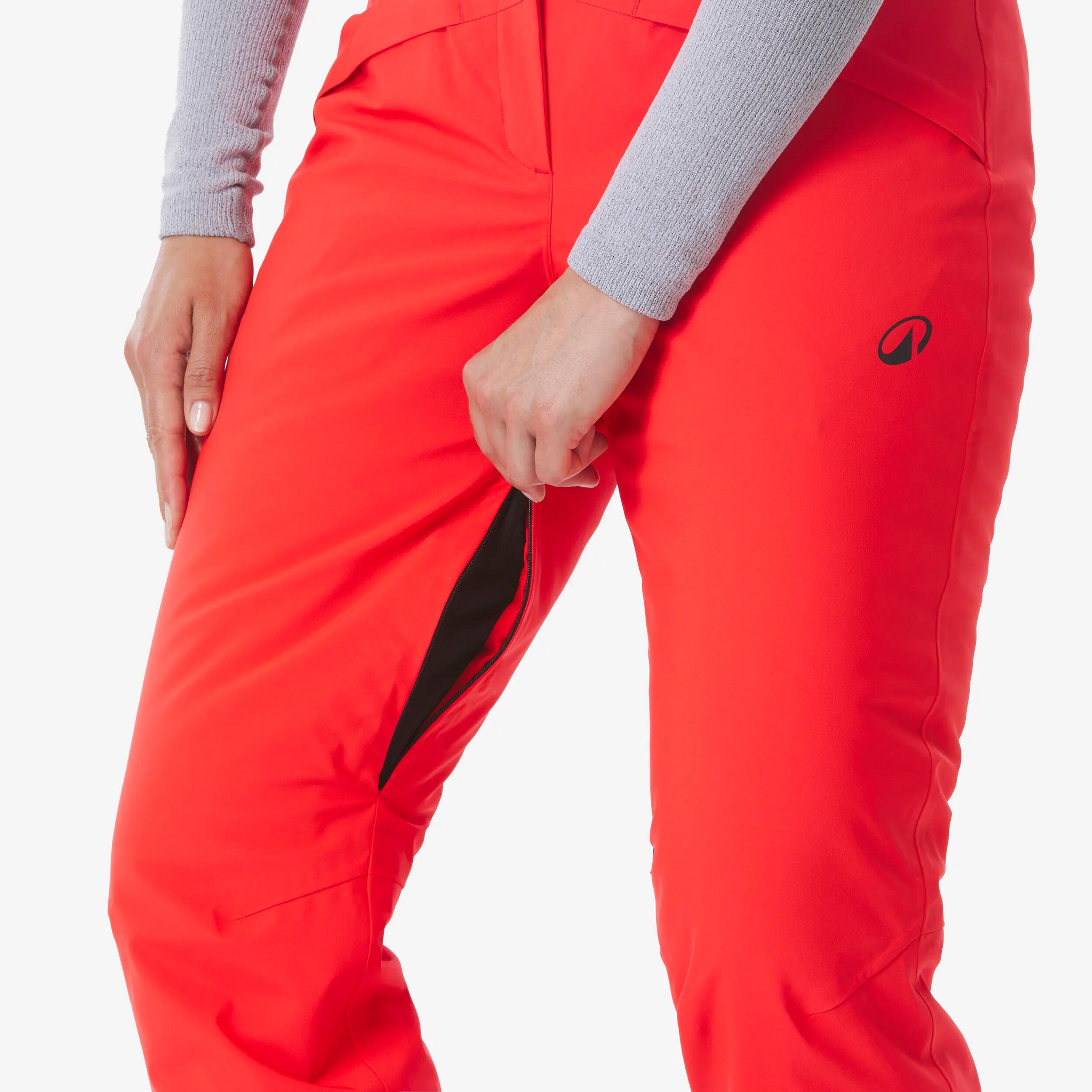 Calças quentes e respiráveis de ski e snowboard mulher, Pant 500 vermelho 9/24