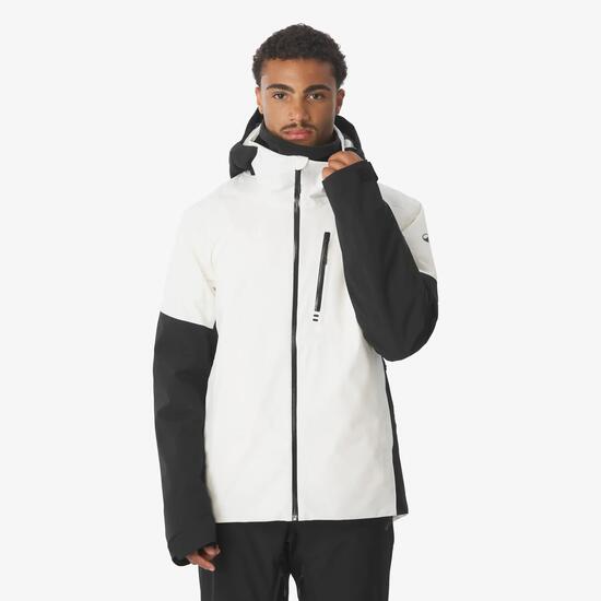 Veste de ski et de snowboard imperméable homme, 500 blanc et noir