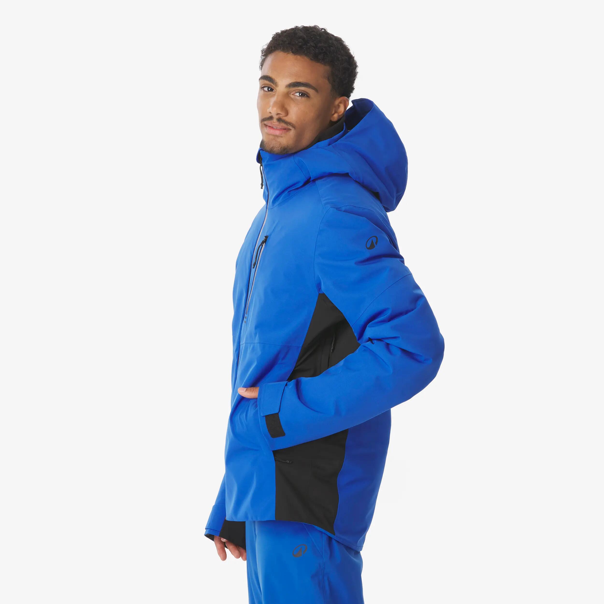 Casaco de ski e snowboard quente e impermeável homem, 500 azul e preto 5/24