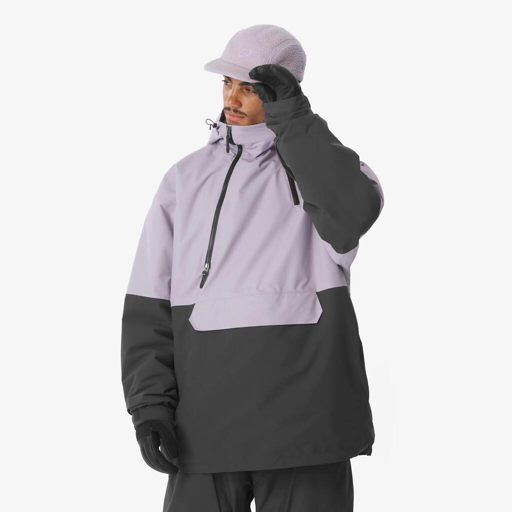 Men’s oversized ski and snowboard jacket, ANORAK 500, Black and Purple