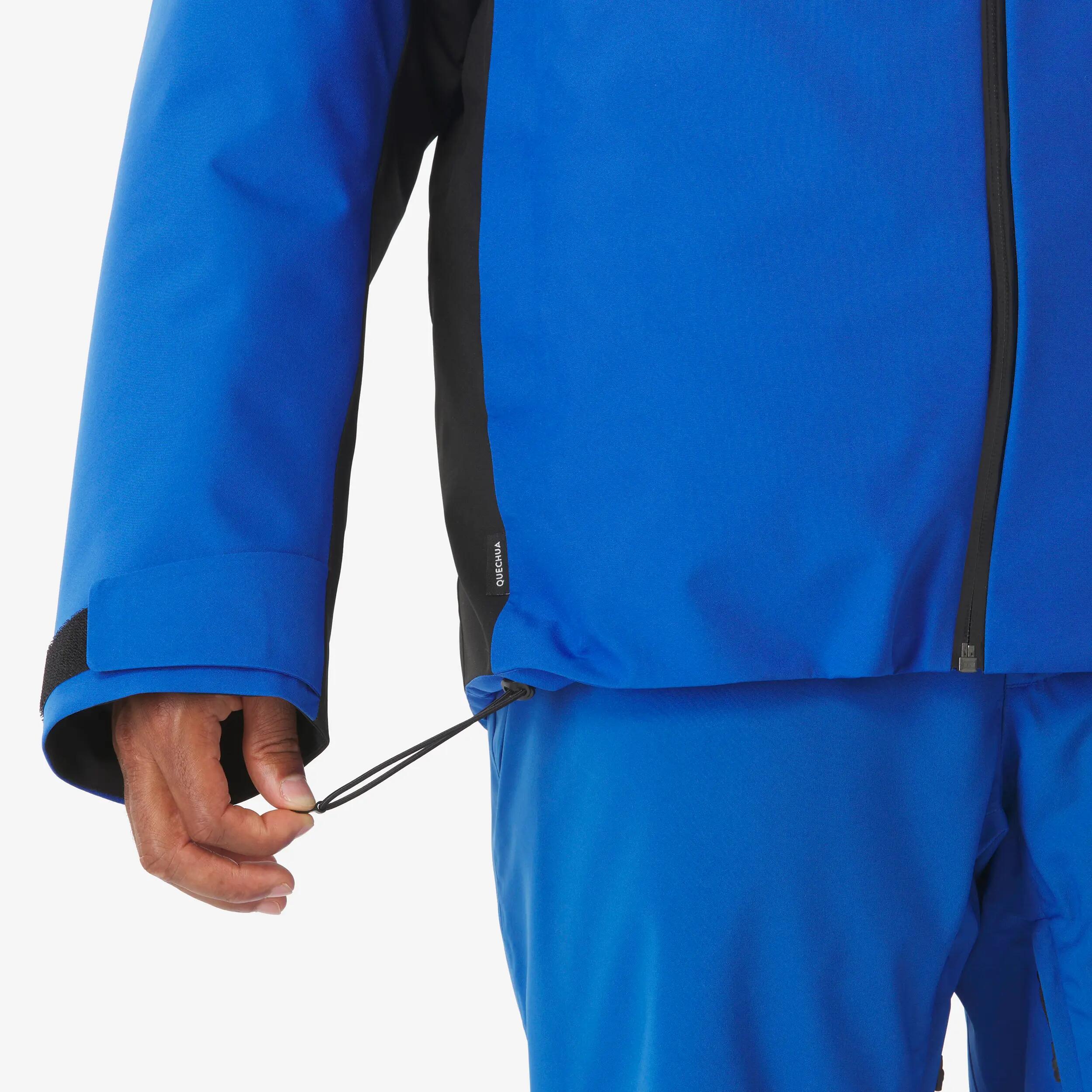 Casaco de ski e snowboard quente e impermeável homem, 500 azul e preto 10/24