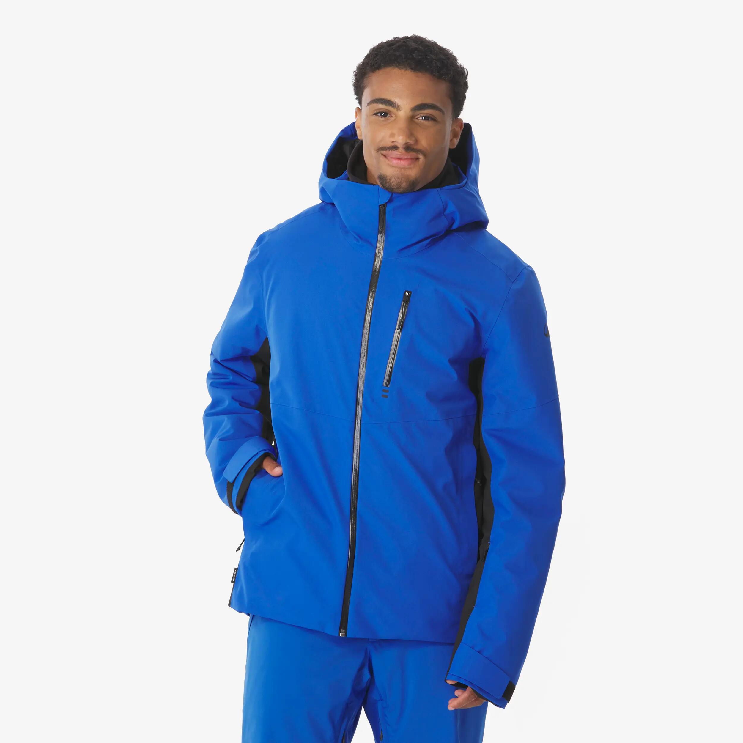 Casaco de ski e snowboard quente e impermeável homem, 500 azul e preto 3/24