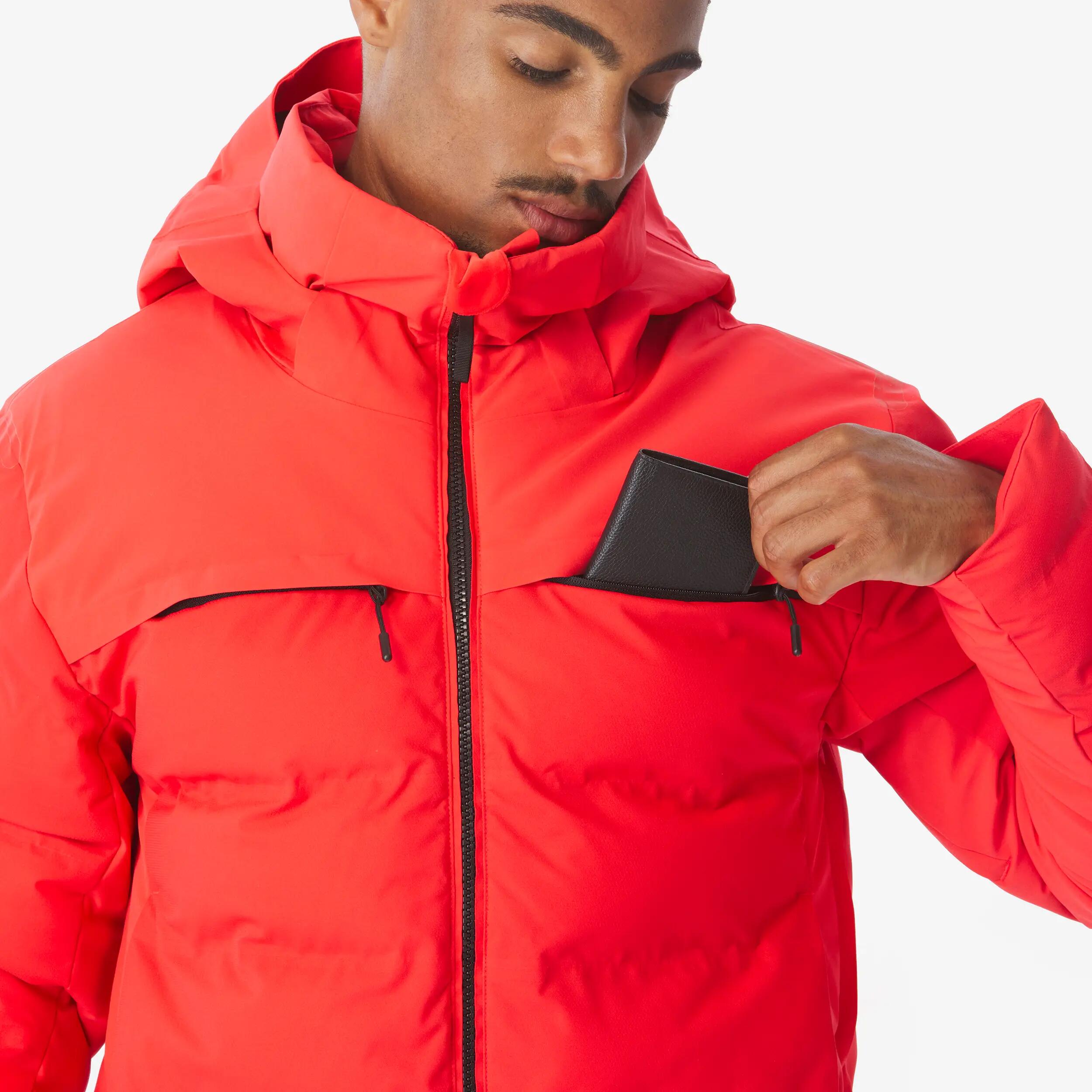Casaco acolchoado de ski e snowboard quente homem, 500 WARM vermelho 10/16
