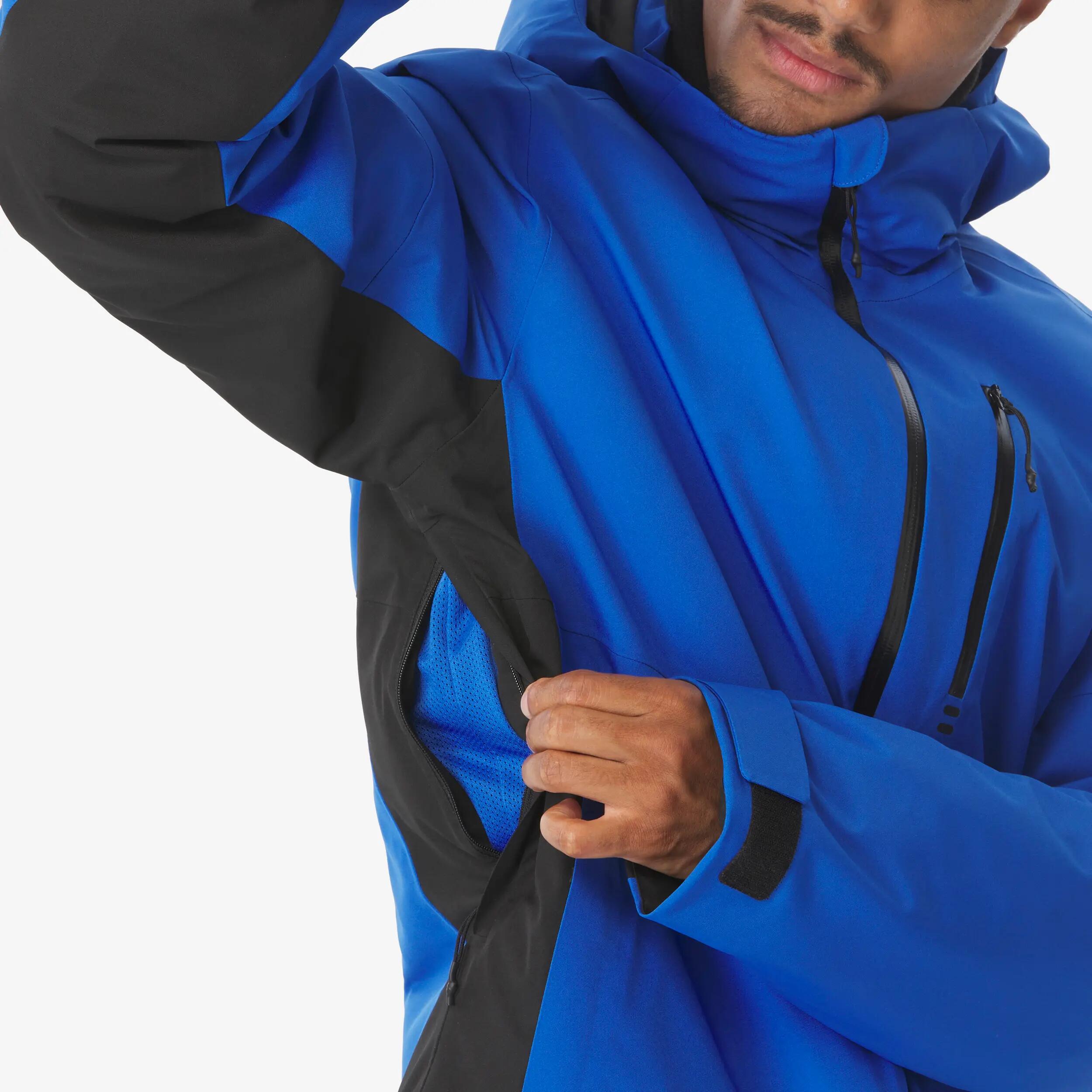 Casaco de ski e snowboard quente e impermeável homem, 500 azul e preto 8/24