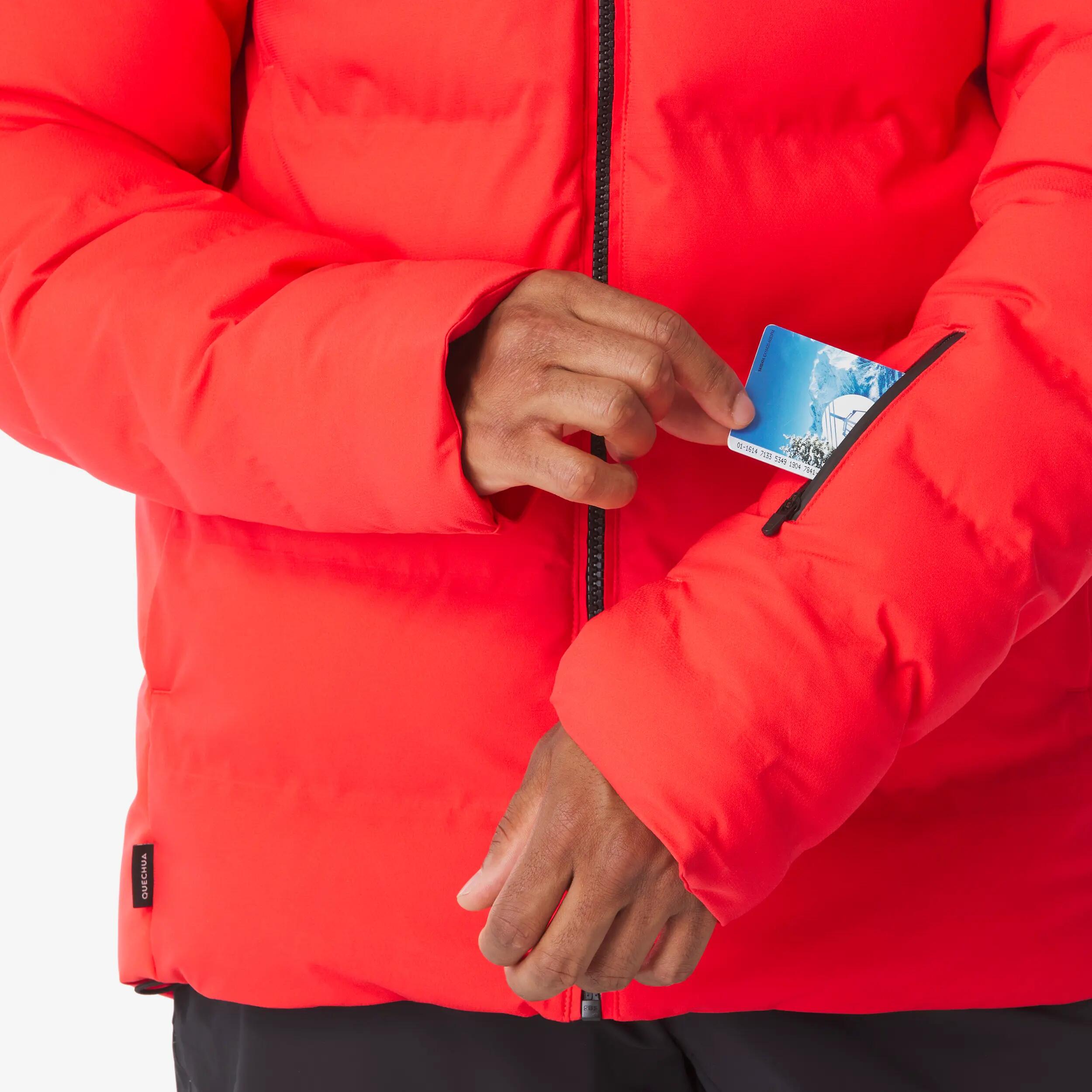 Casaco acolchoado de ski e snowboard quente homem, 500 WARM vermelho 9/16
