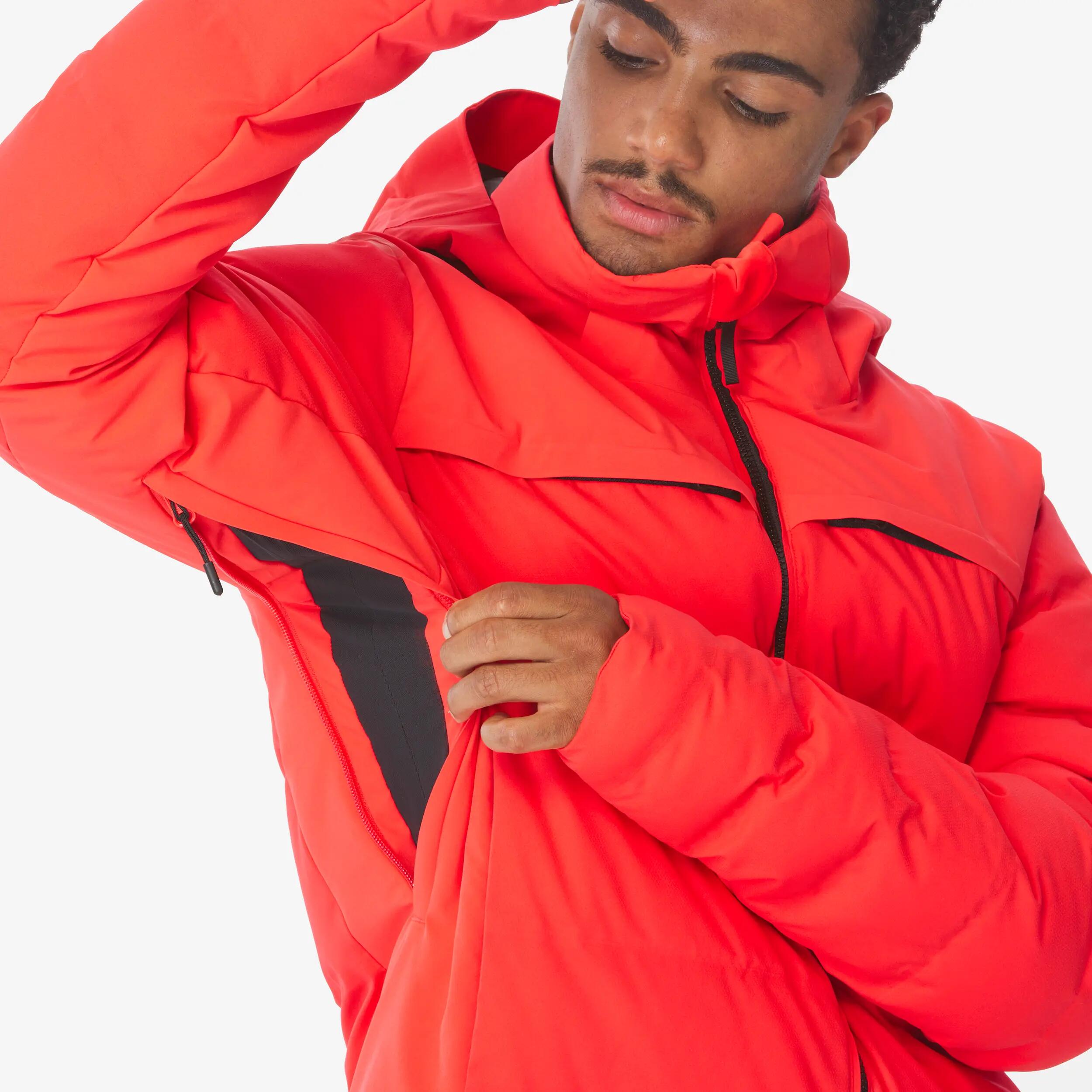 Casaco acolchoado de ski e snowboard quente homem, 500 WARM vermelho 8/16