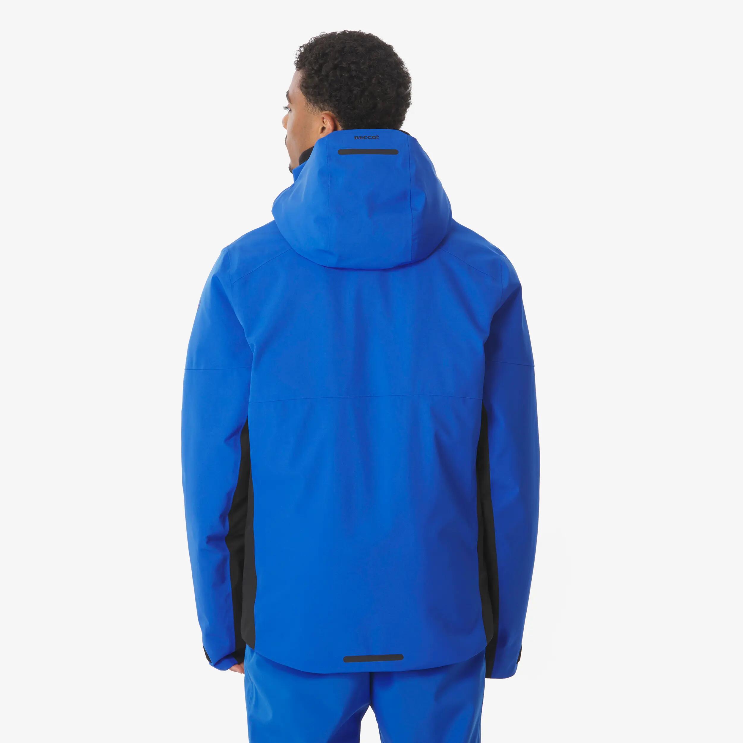 Casaco de ski e snowboard quente e impermeável homem, 500 azul e preto 6/24