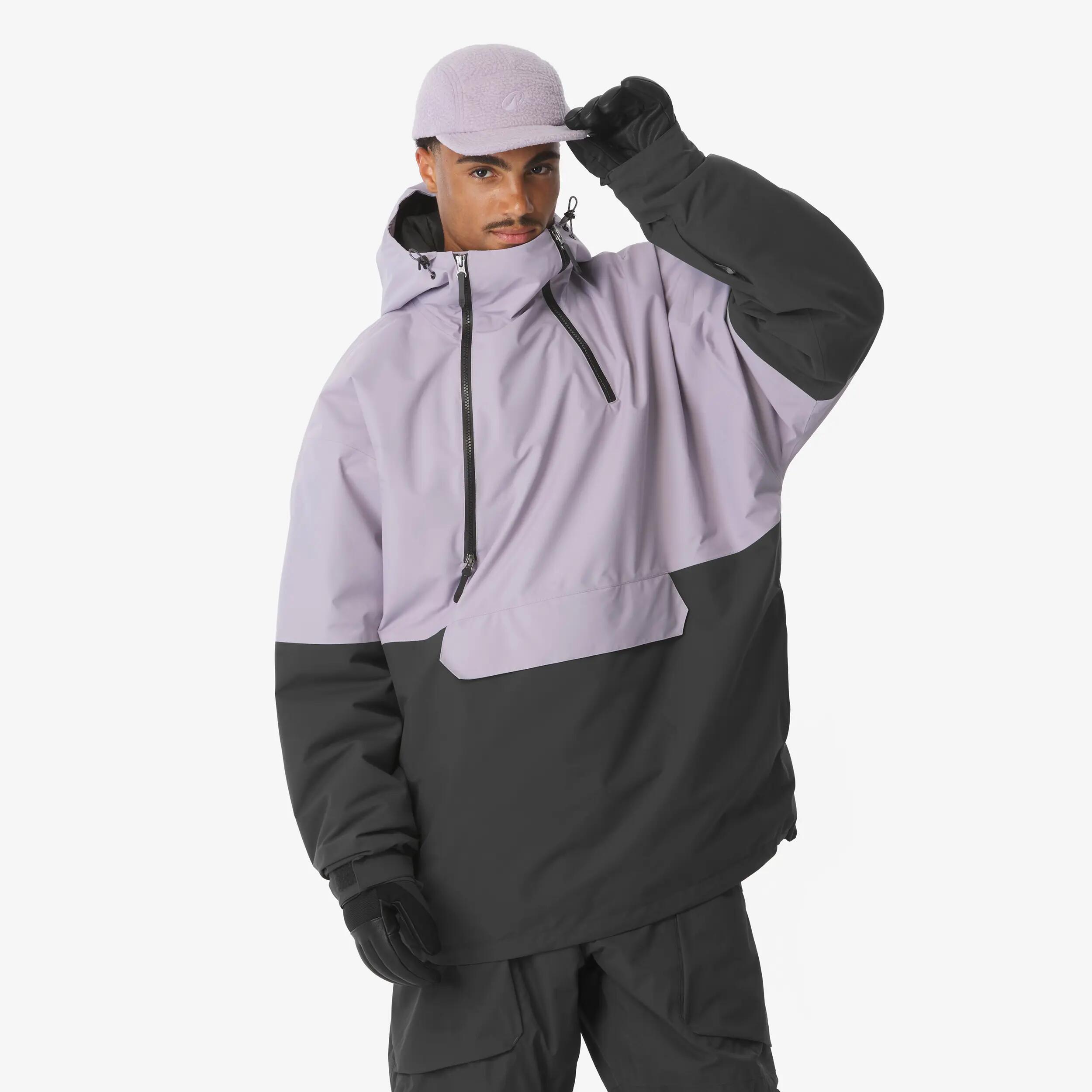 Men’s oversized ski and snowboard jacket, ANORAK 500, Black and Purple -  3