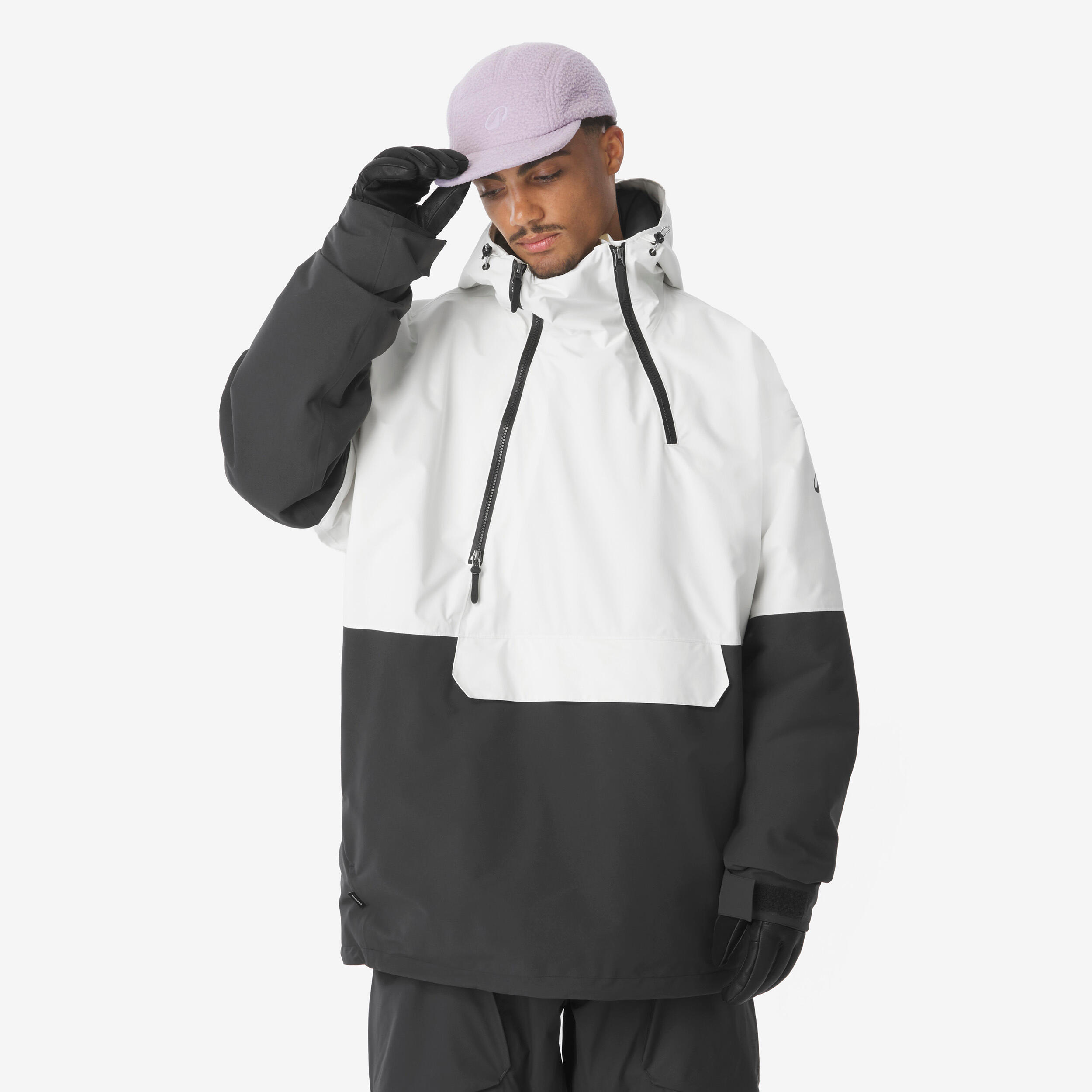 Geacă de schi și snowboard oversize ANORAK 500, negru-bej, bărbați
