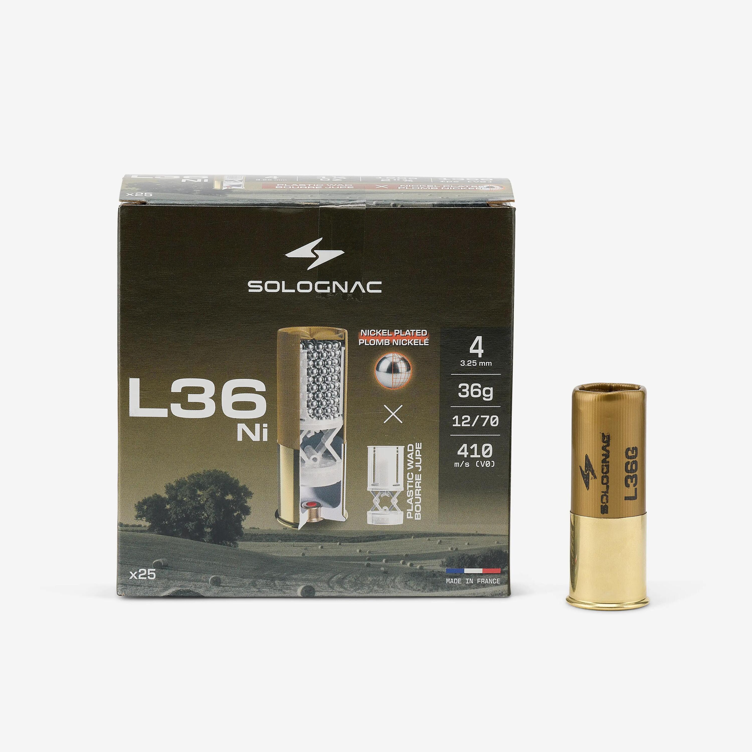 Cartouche L900 36g impact nickelé calibre 12/70 N°4 X25 2/4