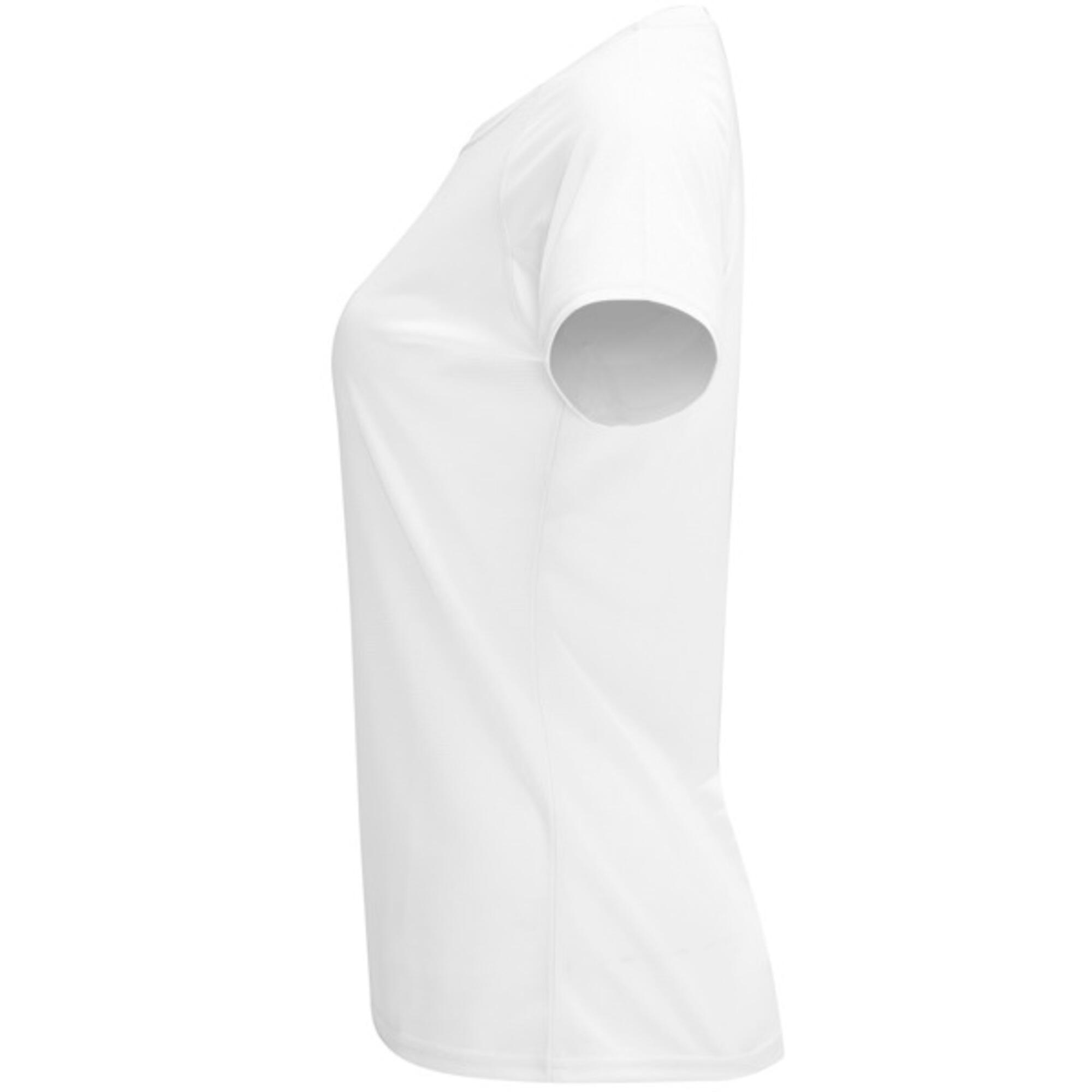 Camiseta manga corta running 100% poliéster transpirable Mujer Roly blanco 3/4