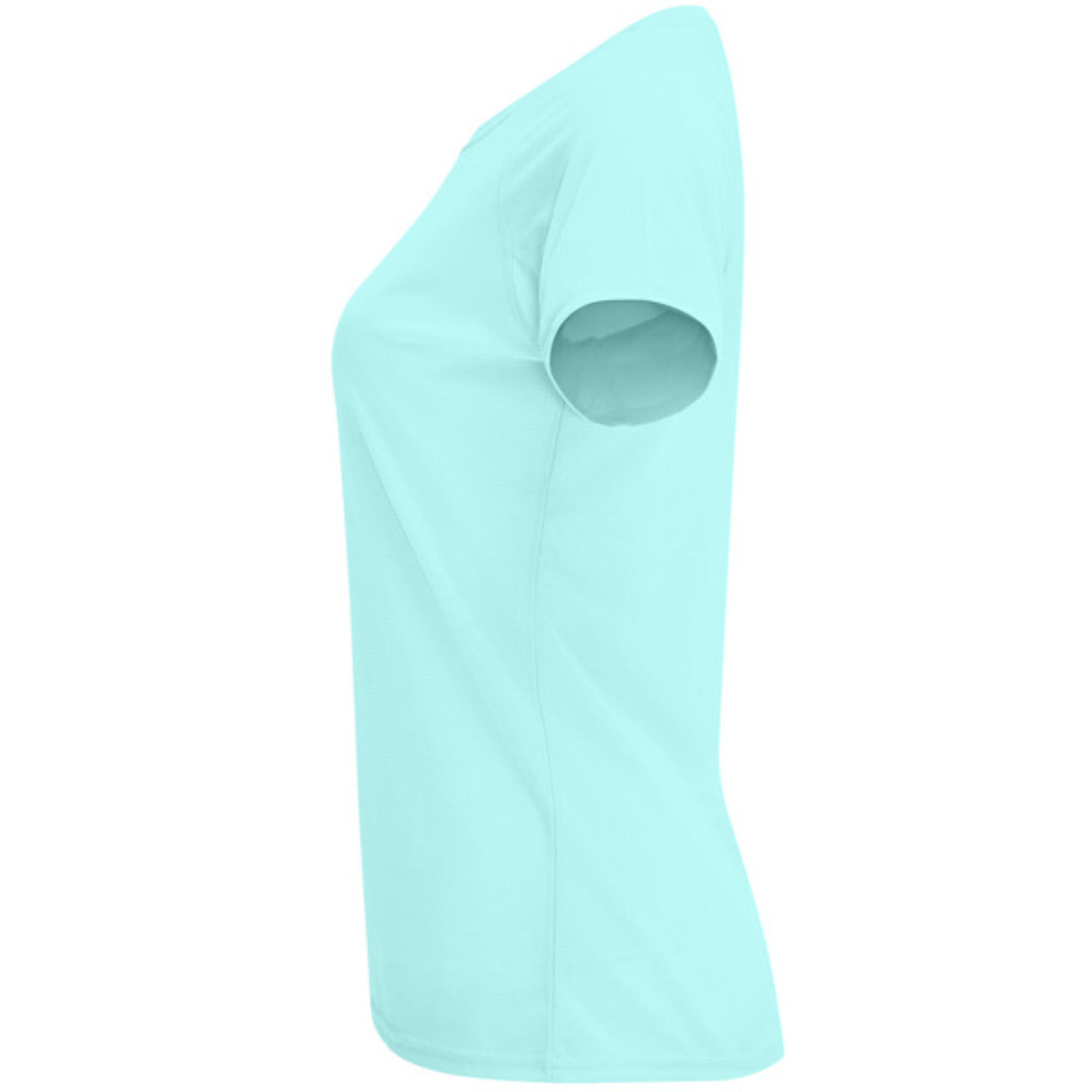 Camiseta manga corta running 100% poliéster transpirable Mujer Roly verde menta 3/4