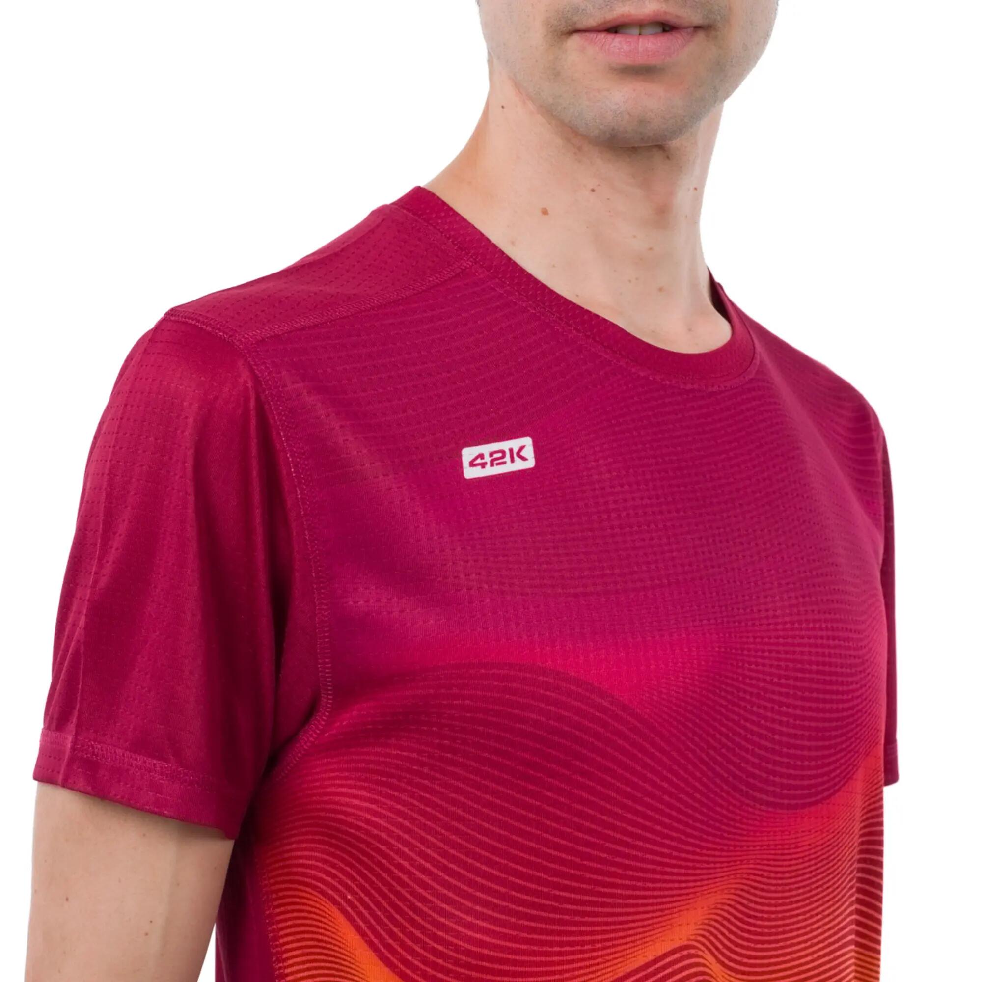 Camiseta manga corta running Hombre 42K Wave Vulcan burdeos 4/6