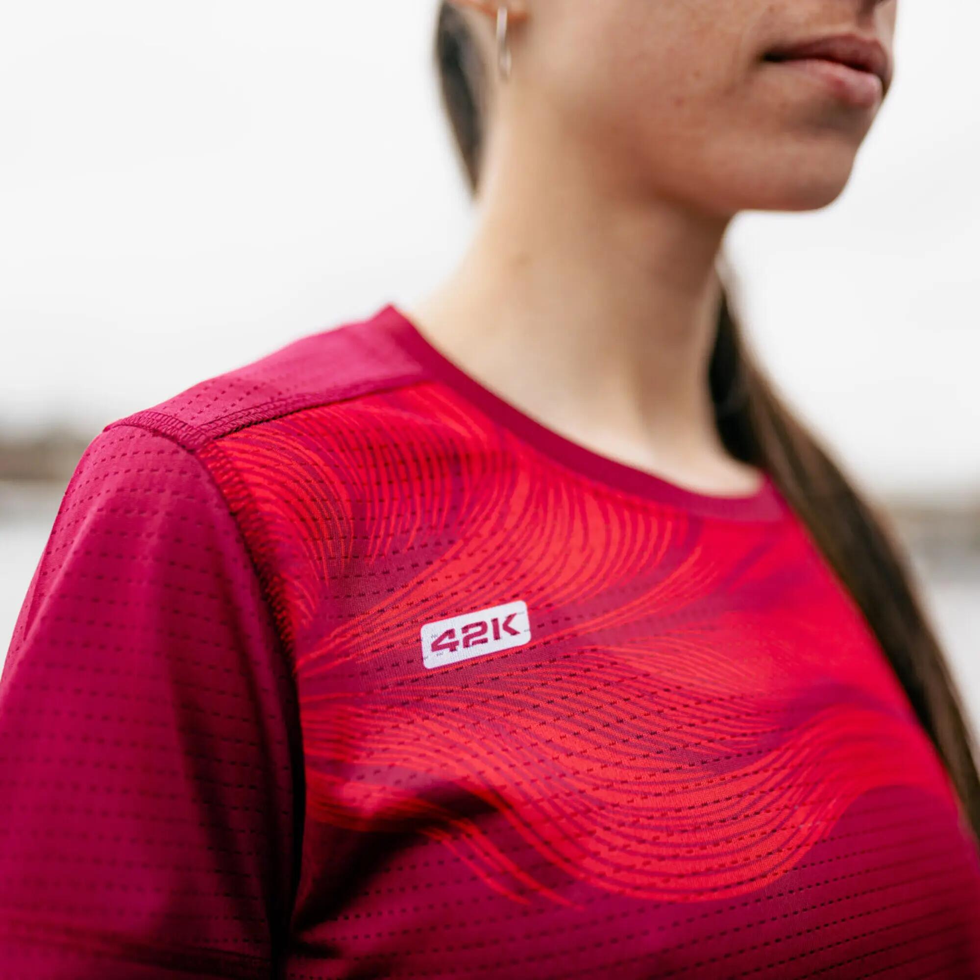 Camiseta manga corta running Mujer 42K Pangea Asia rojo 2/5