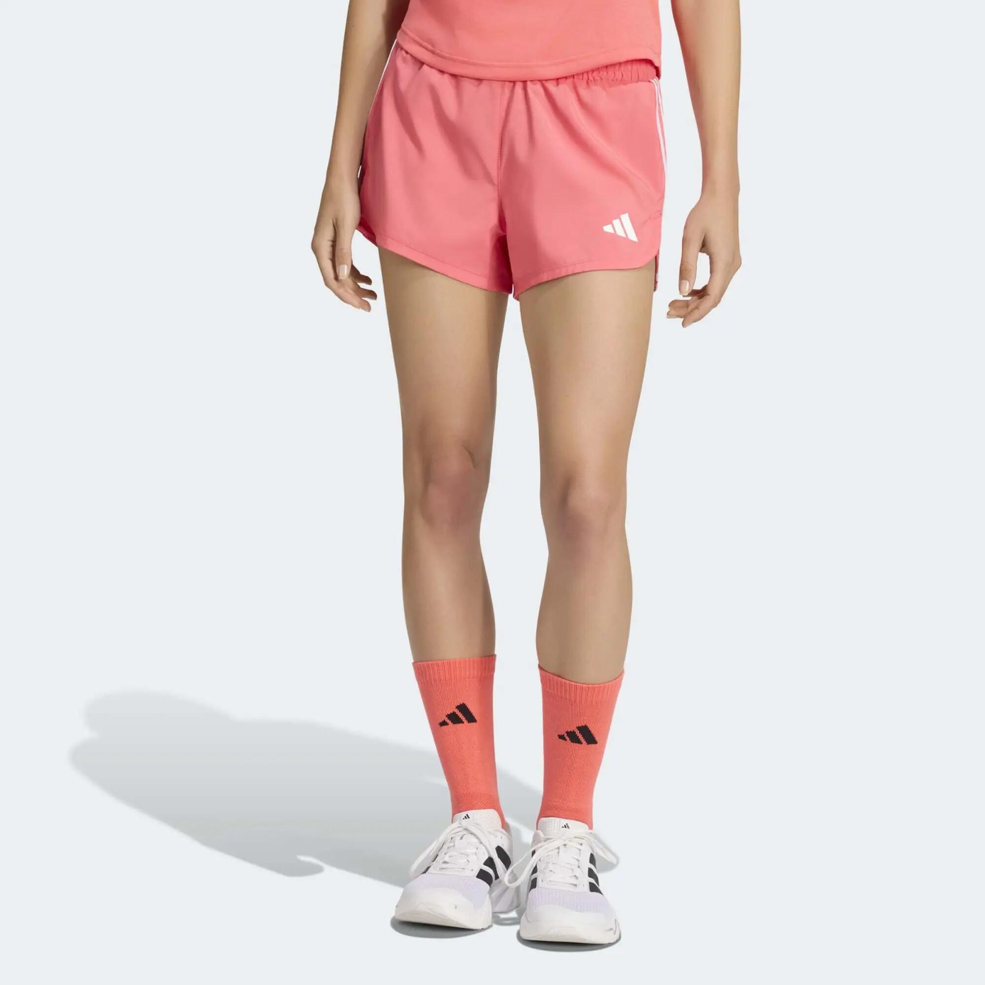 Pantaloneta corta cintura alta tejida para Mujer Adidas Pacer - Rosado 2/7