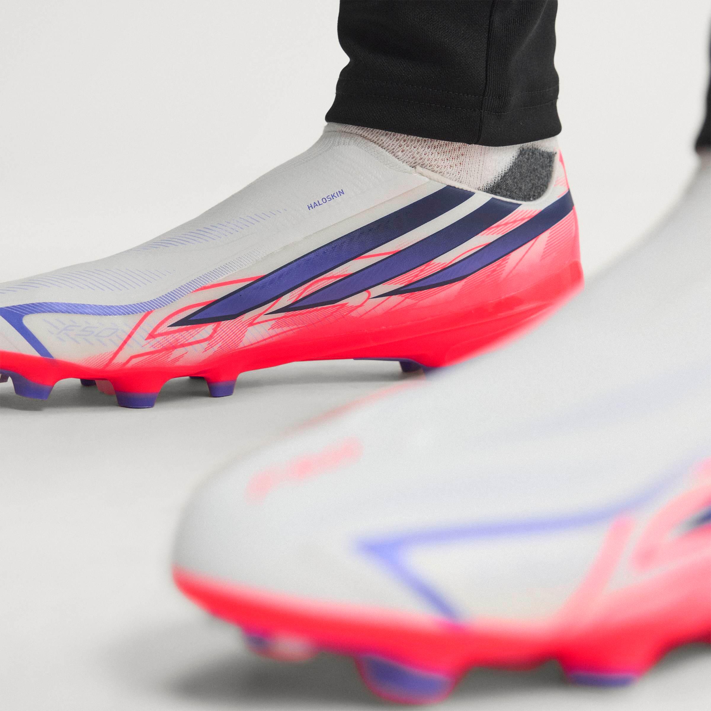 Voetbalschoenen F50 Hyperfast League zonder veters FG/MG wit/paars 5/10