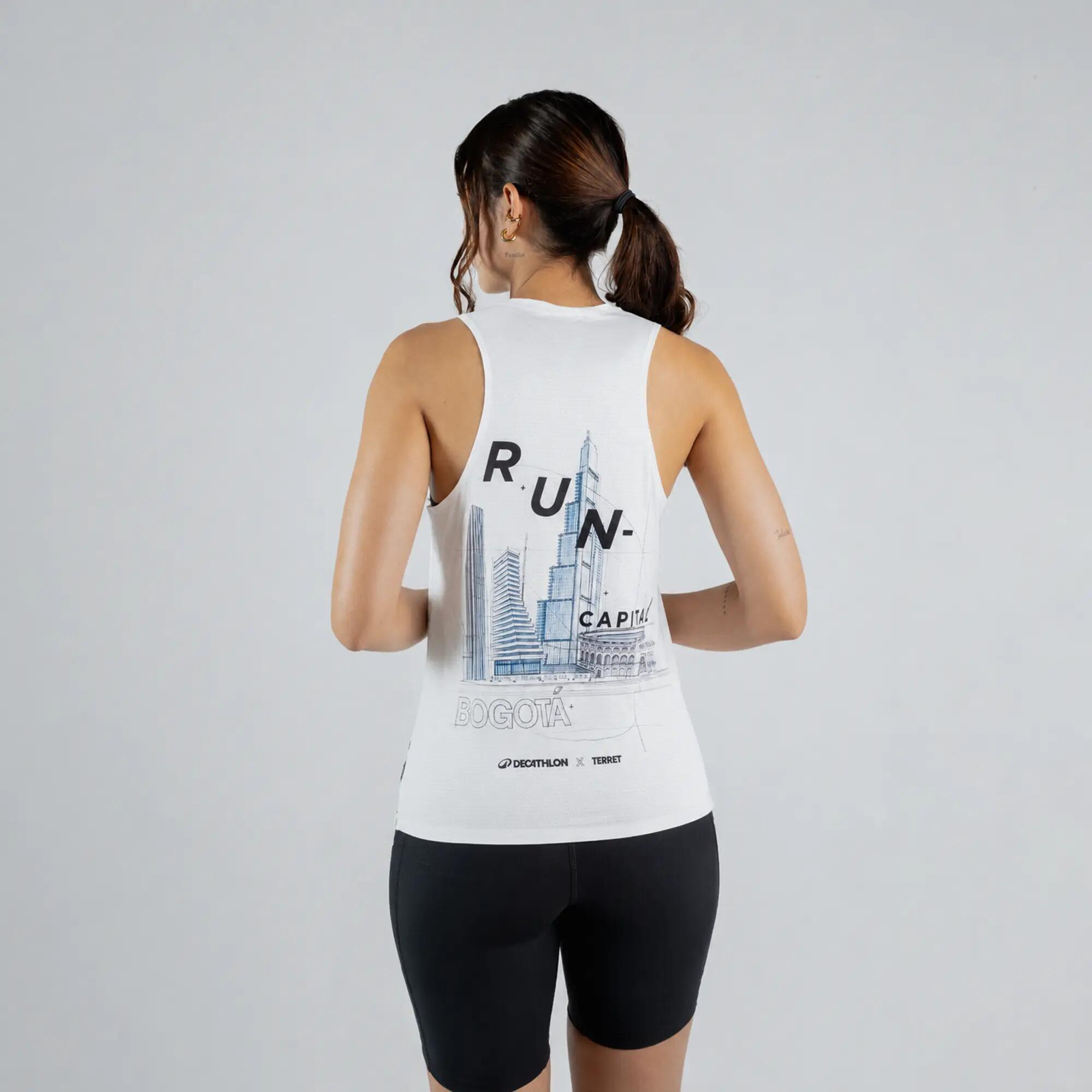 Camiseta de running sin costuras para Mujer Terret Run La Capital - Blanco 2/3