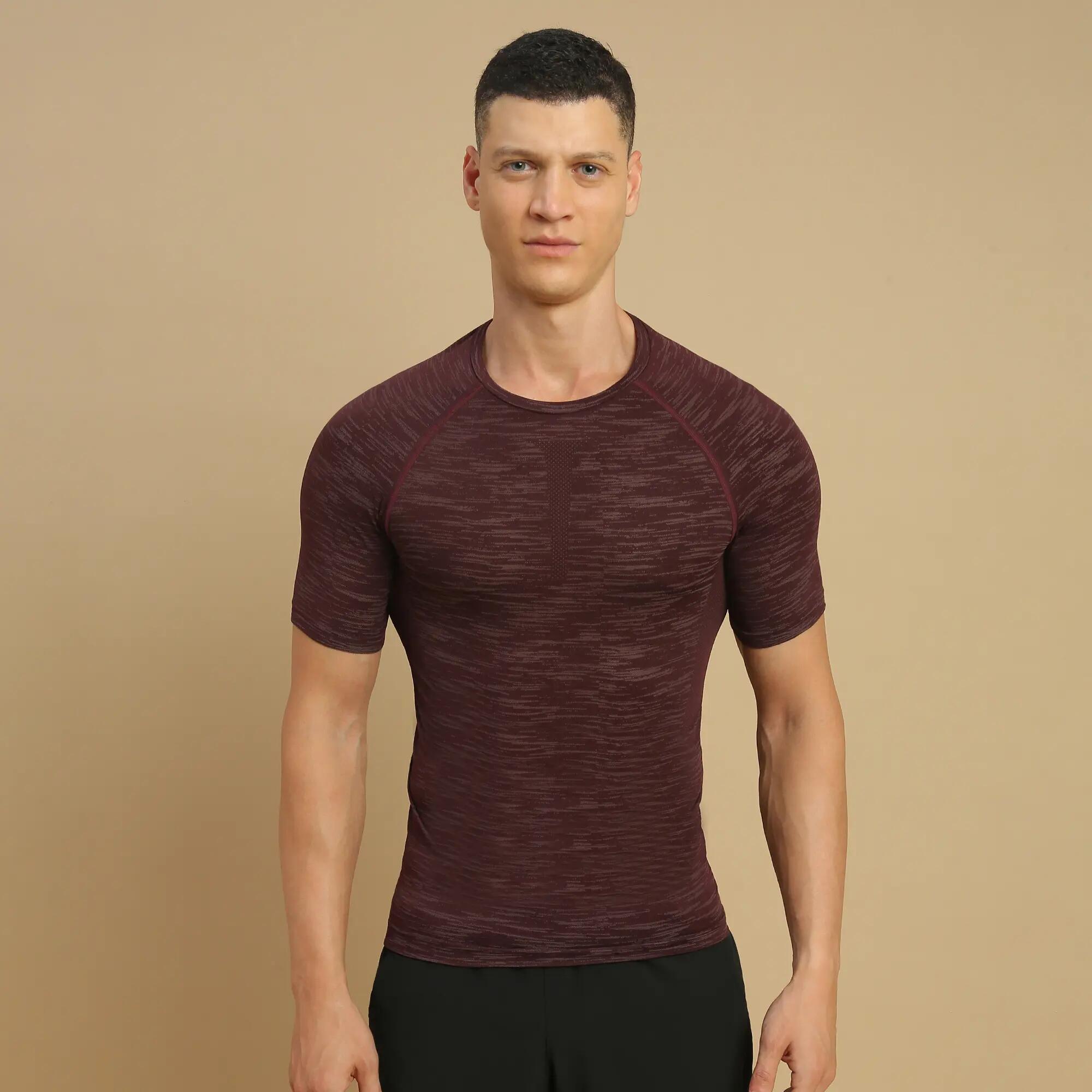 Men's Short-Sleeved Crew Neck Weight Training Compression T-Shirt - Purple -  2
